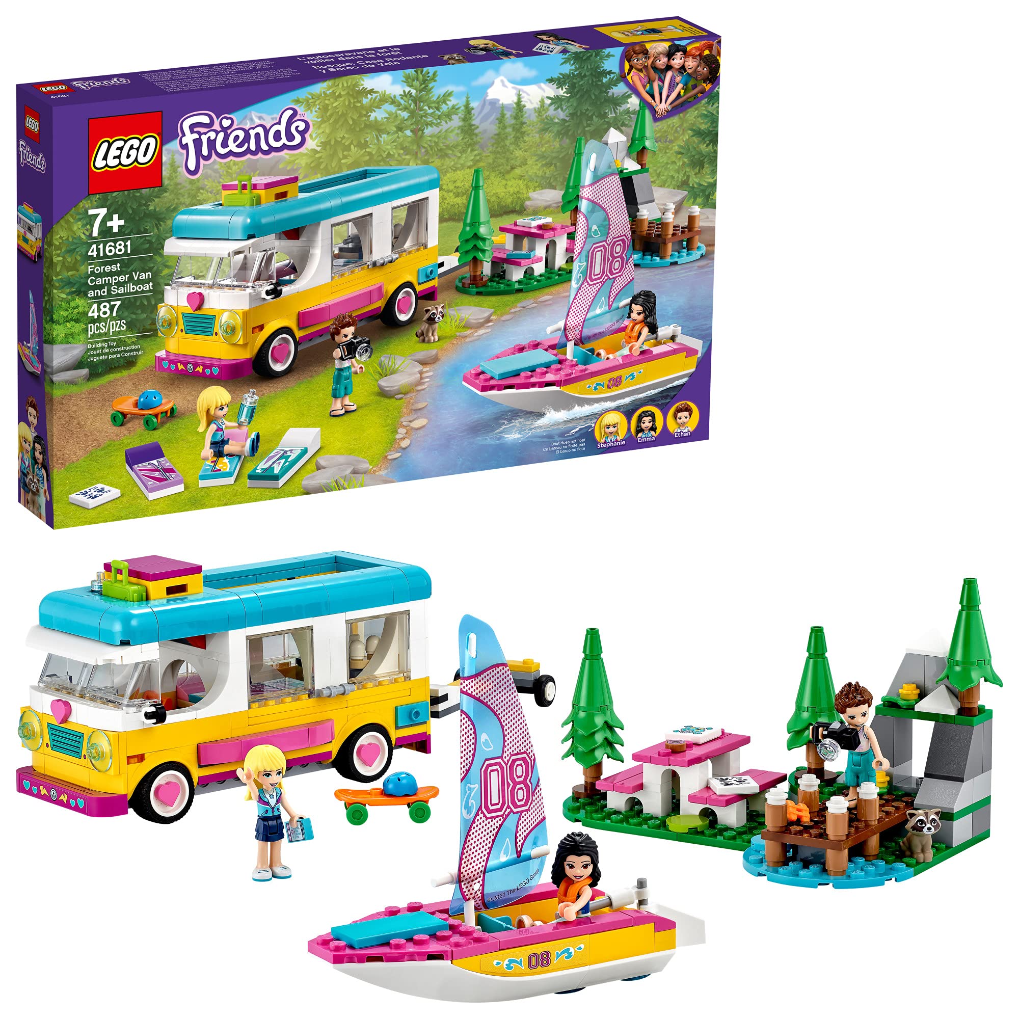 LEGO Friends Forest Camper Van and Sailboat 41681 (487 Pieces)