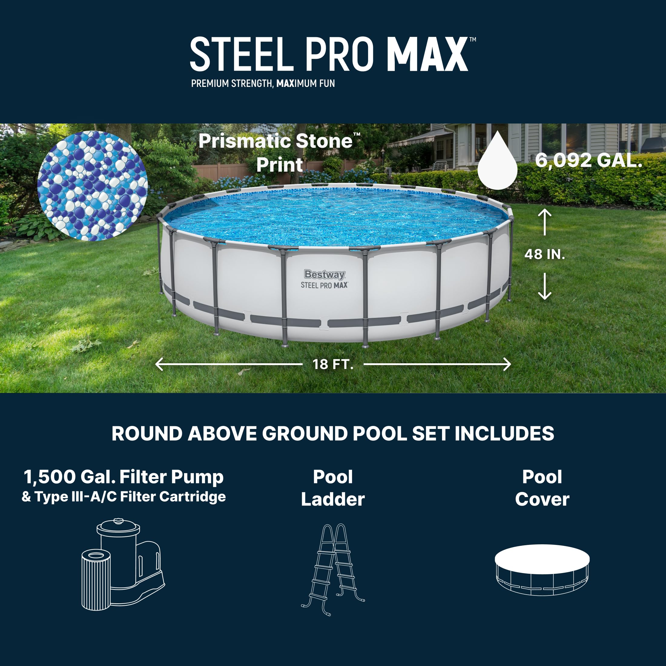 Bestway Steel Pro MAX Metal Frame Above Ground Outdoor Backyard Swimming Pool Set