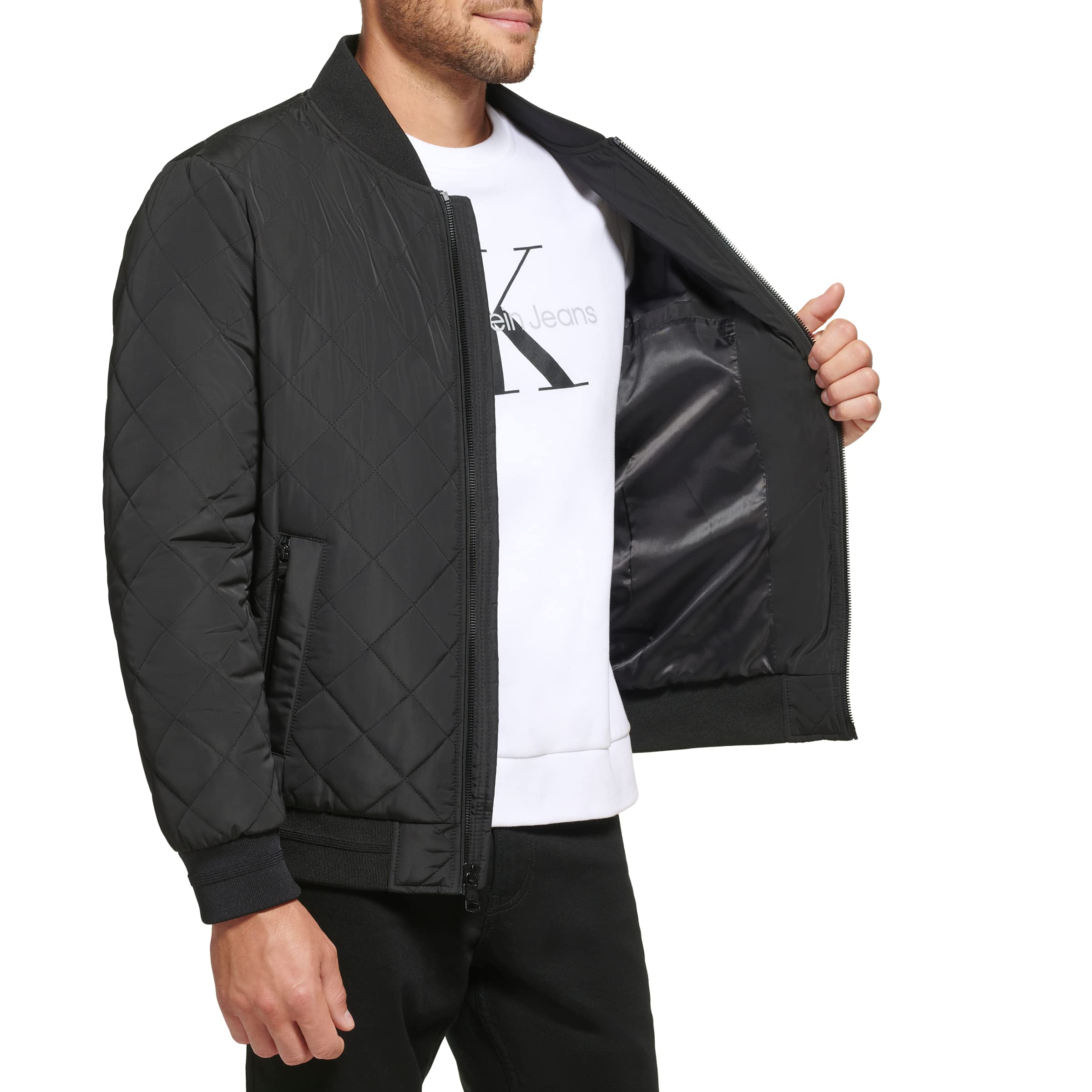 Calvin Klein Men's Quilted Zipper Detail Flight Jacket