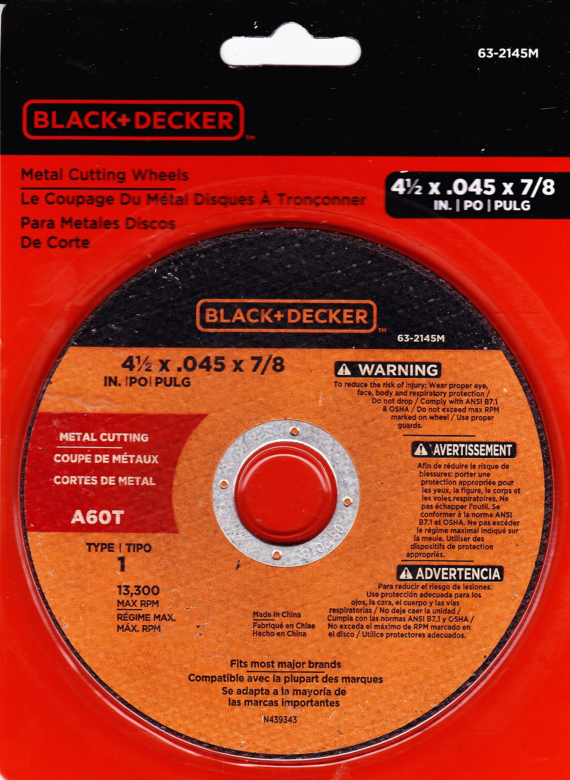 BLACK + DECKER Metal Cutting Wheel 4 1/2 Inch By .45 By 7/8 Inch