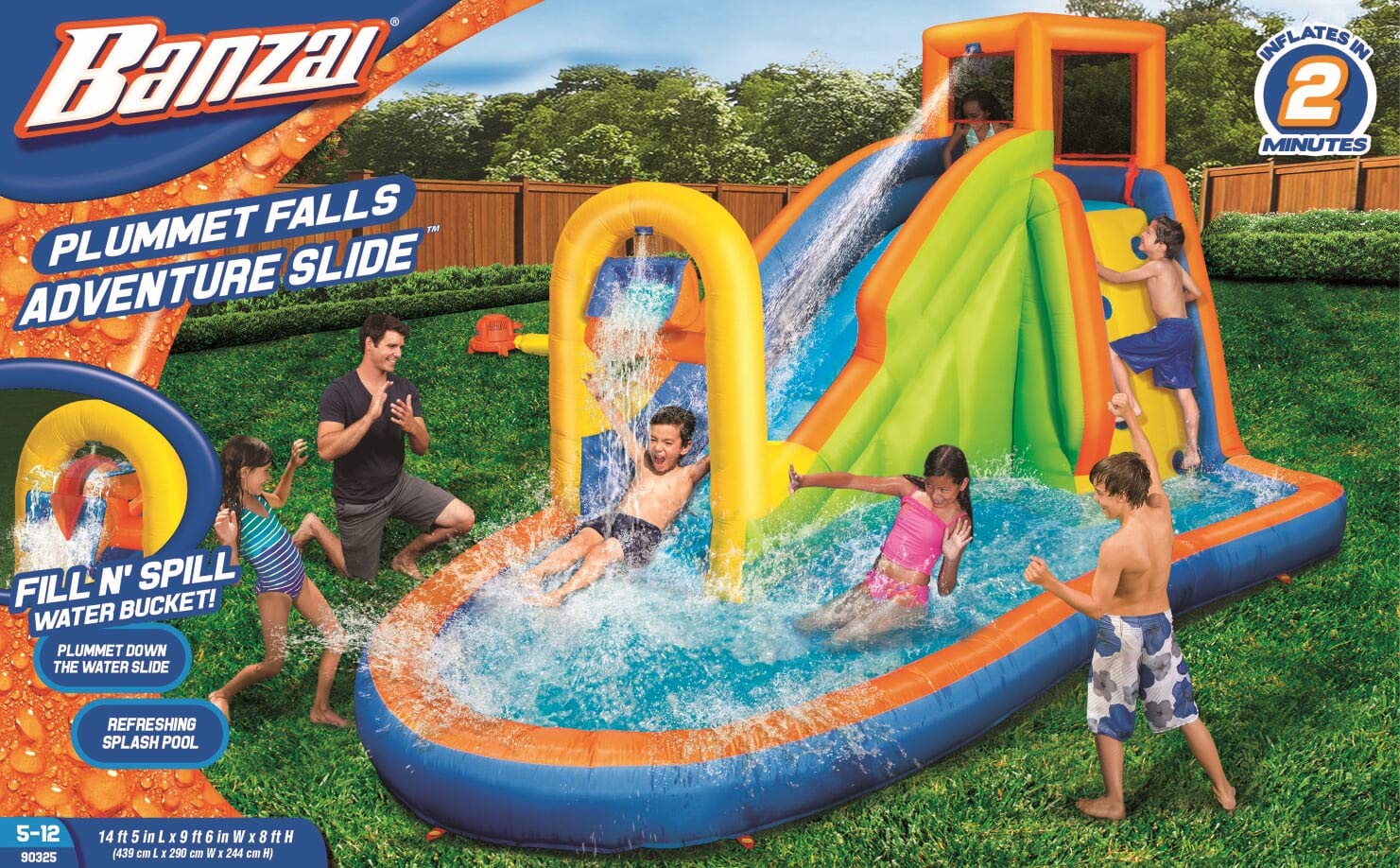 Banzai Plummet Falls Adventure Slide, Length: 14 ft 4 in, Width: 9 ft 6 in, Height: 8 ft