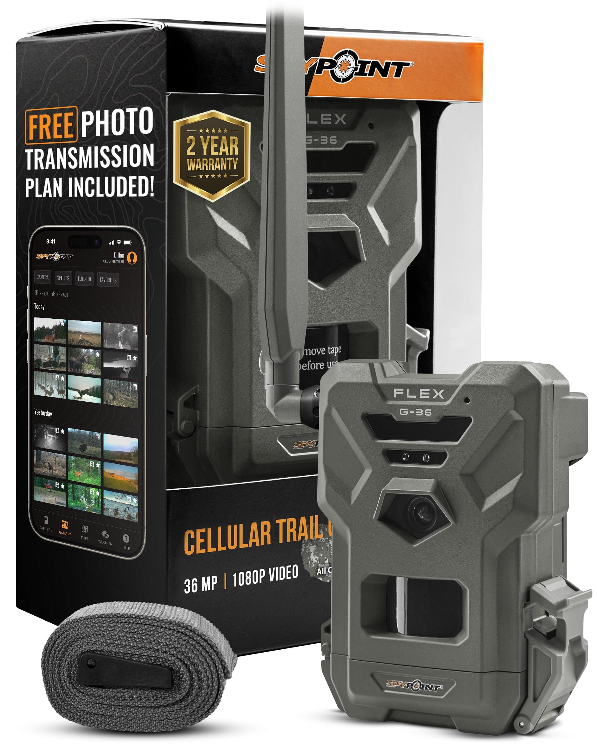 SPYPOINT Flex G-36 Twin Pack Cellular Trail Camera, 36MP Photos and 1080p Videos with Sound, GPS Enabled, Dual-Sim LTE Connectivity