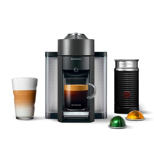 Nespresso Vertuo Coffee and Espresso Machine Bundle with Aeroccino Milk Frother by De'Longhi, Red