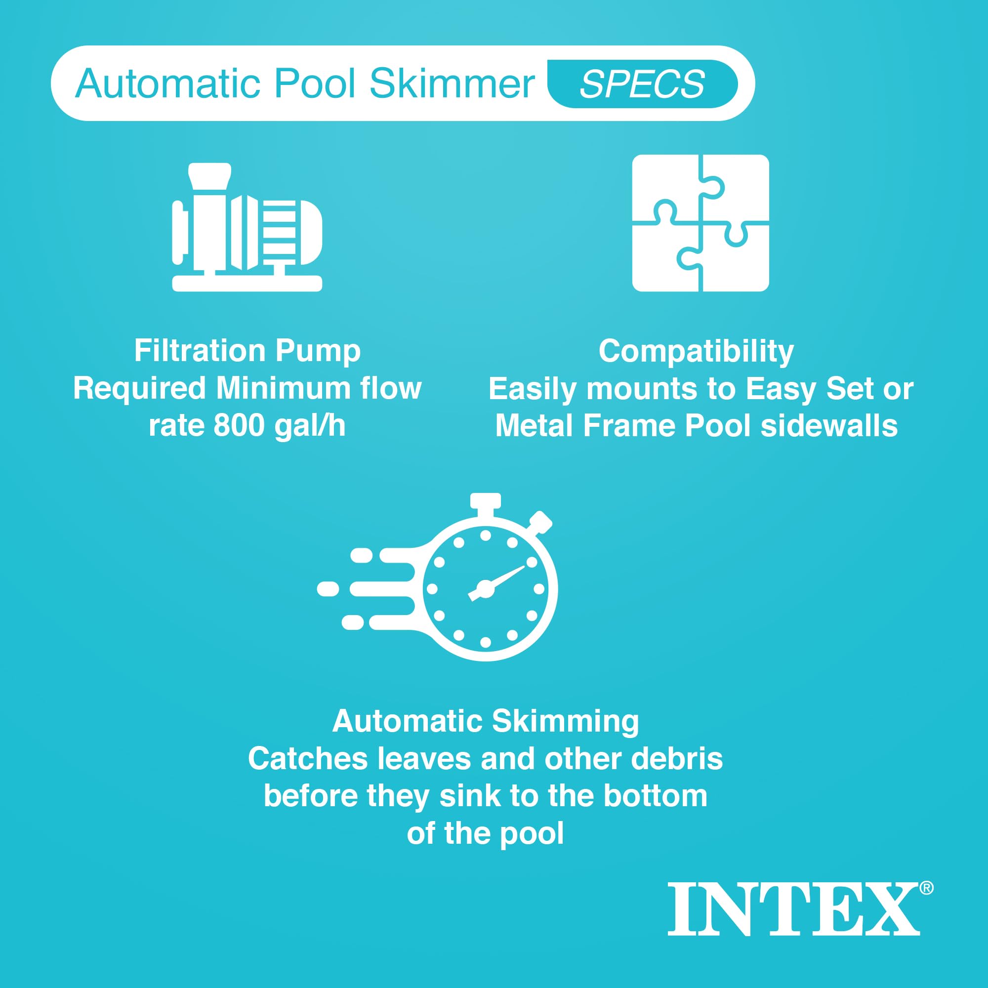 Intex Deluxe Wall Mounted Pool Surface Automatic Skimmer with Removable Strainer