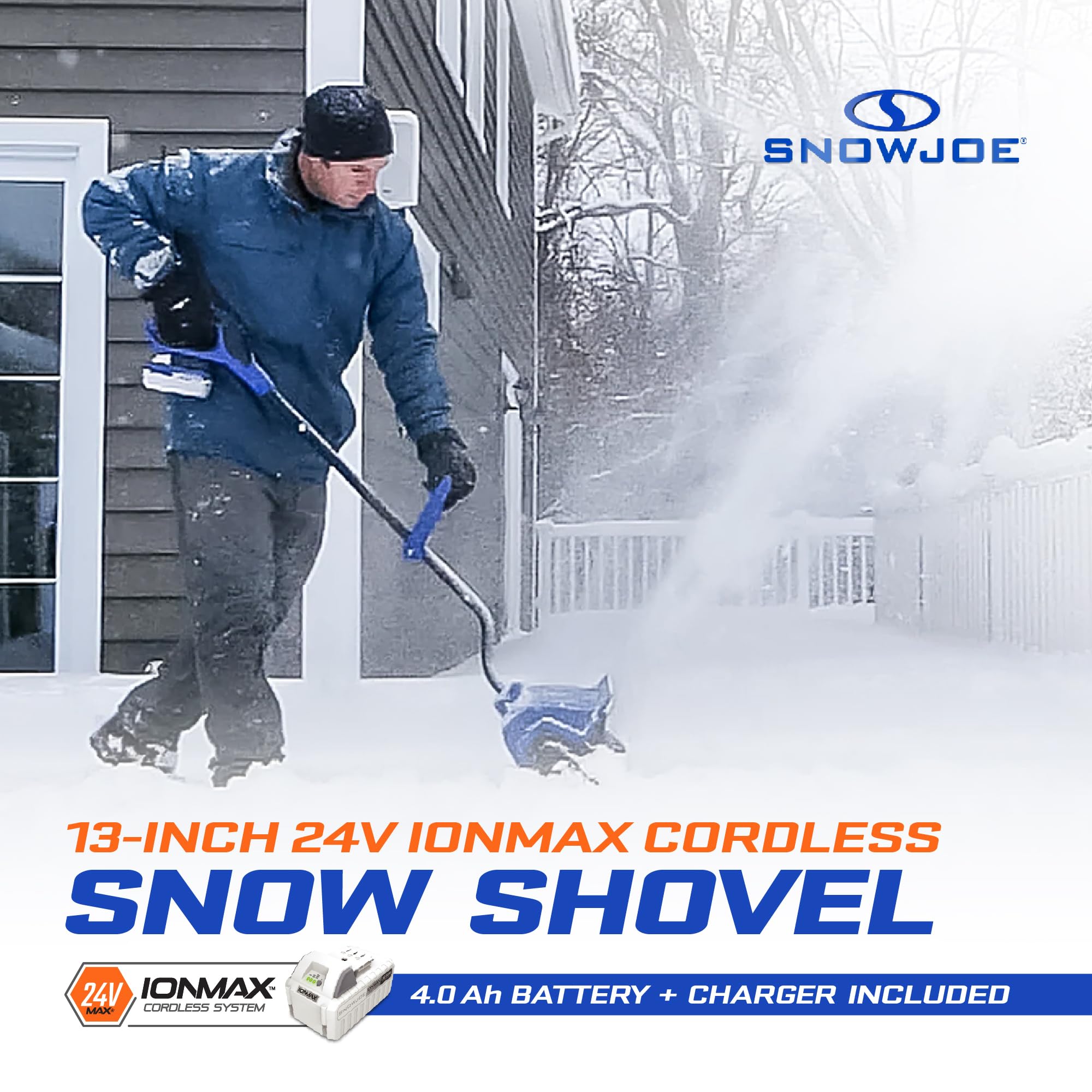 Snow Joe 24V Cordless Electric Shovel Kit w/Battery & Charger, 13″ Clearing Width, 400W Motor