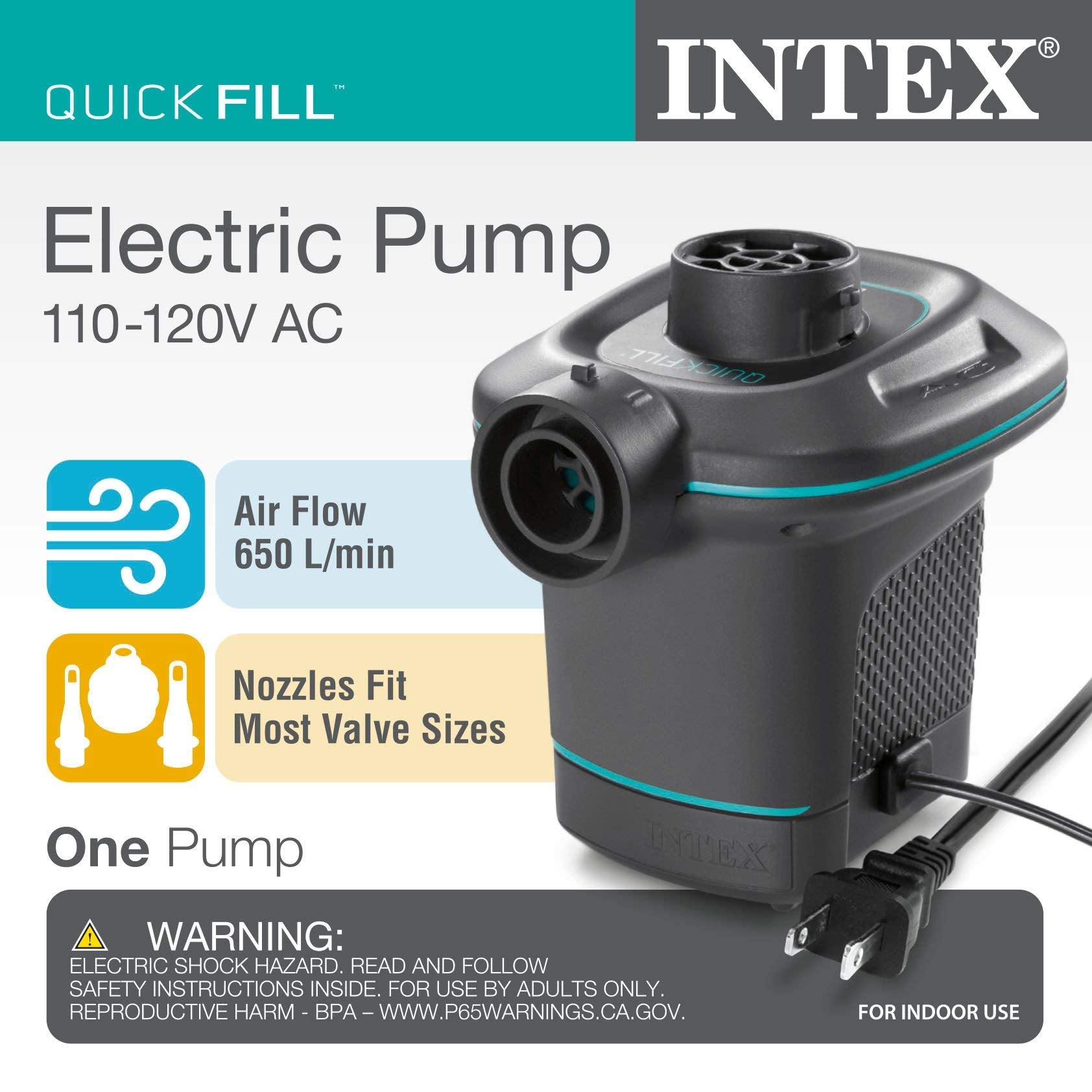 Intex 120V Quick Fill AC Electric Air Pump w/ 3 Interconnected Nozzles (2 Pack)