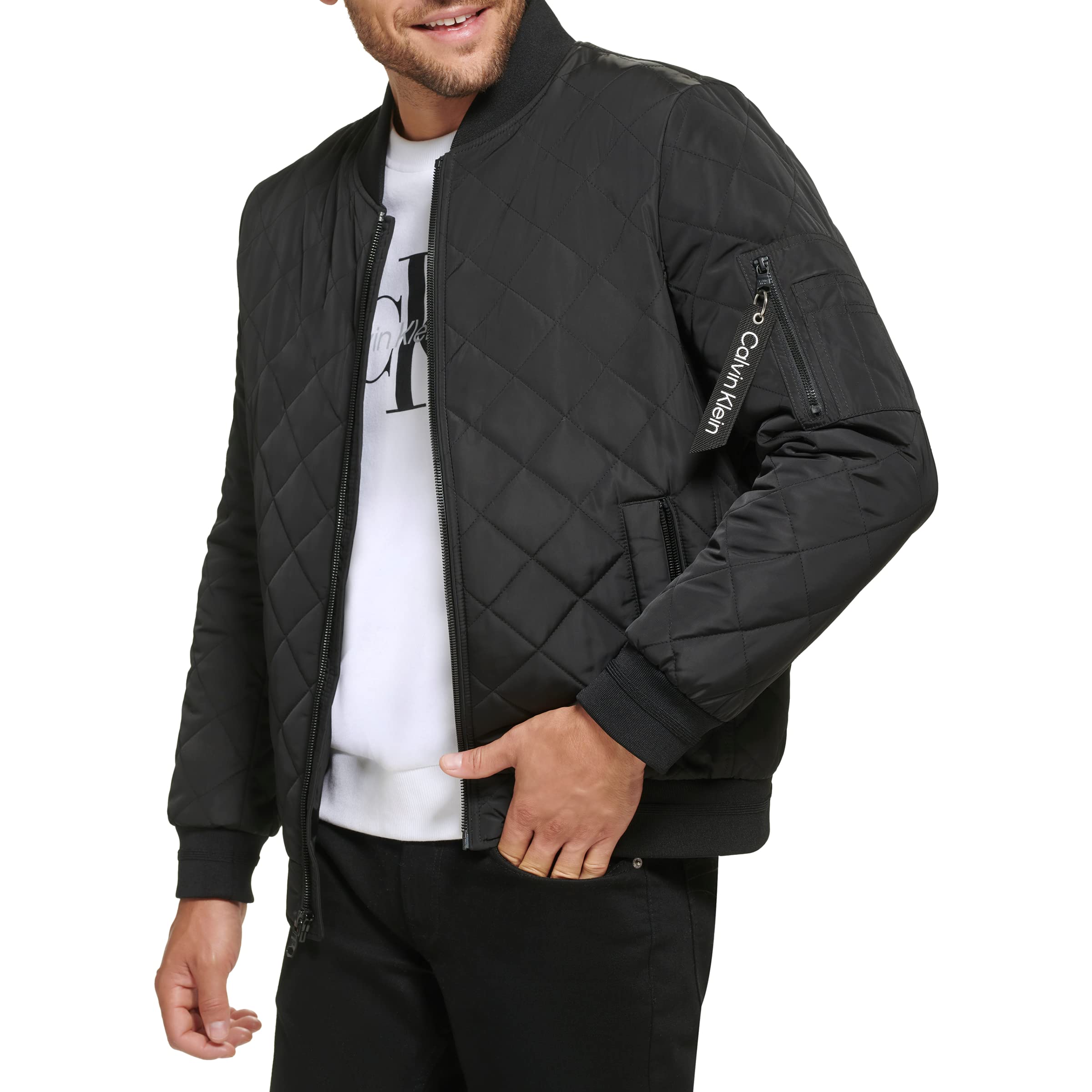 Calvin Klein Men's Quilted Zipper Detail Flight Jacket