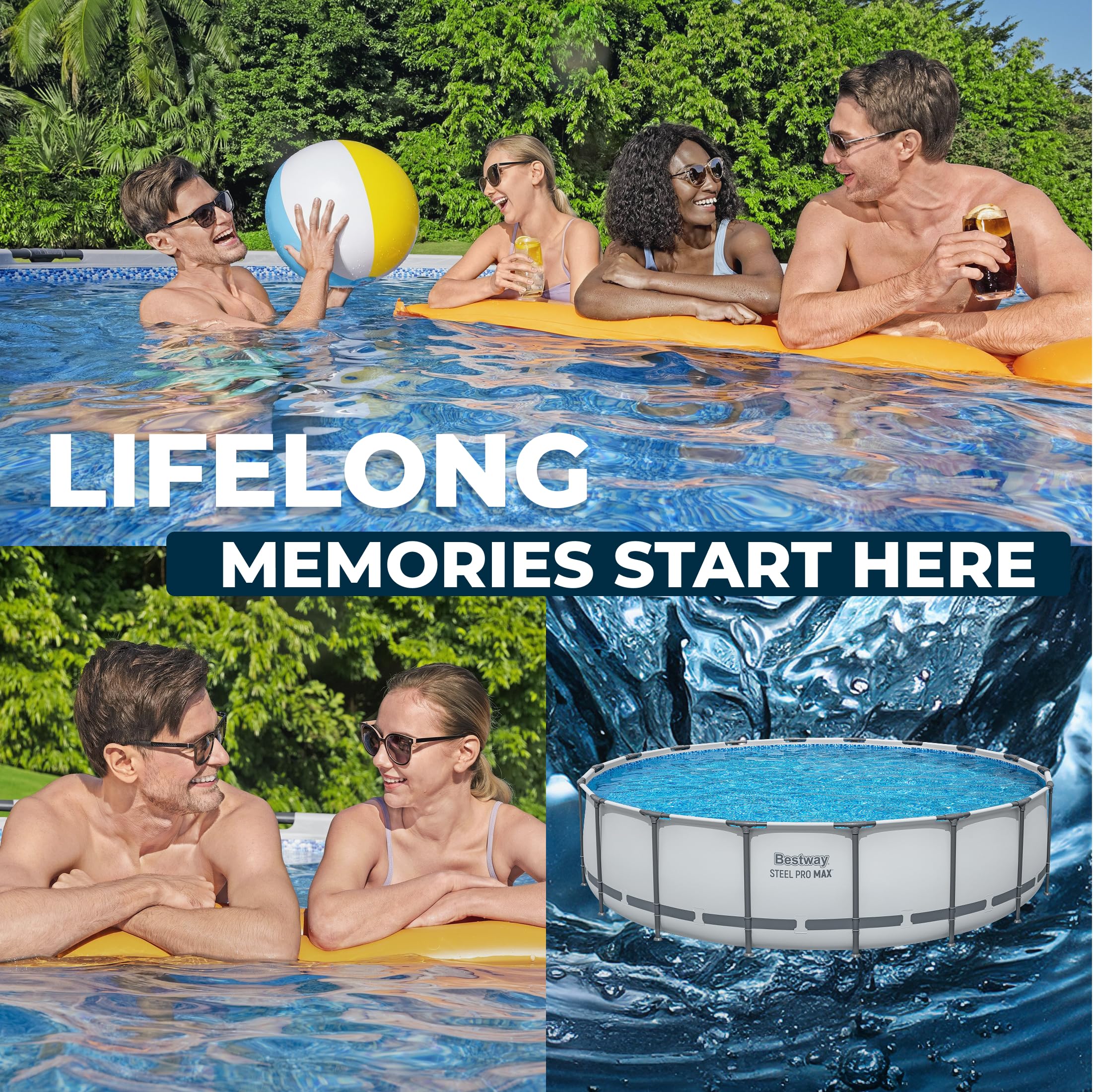 Bestway Steel Pro MAX Metal Frame Above Ground Outdoor Backyard Swimming Pool Set
