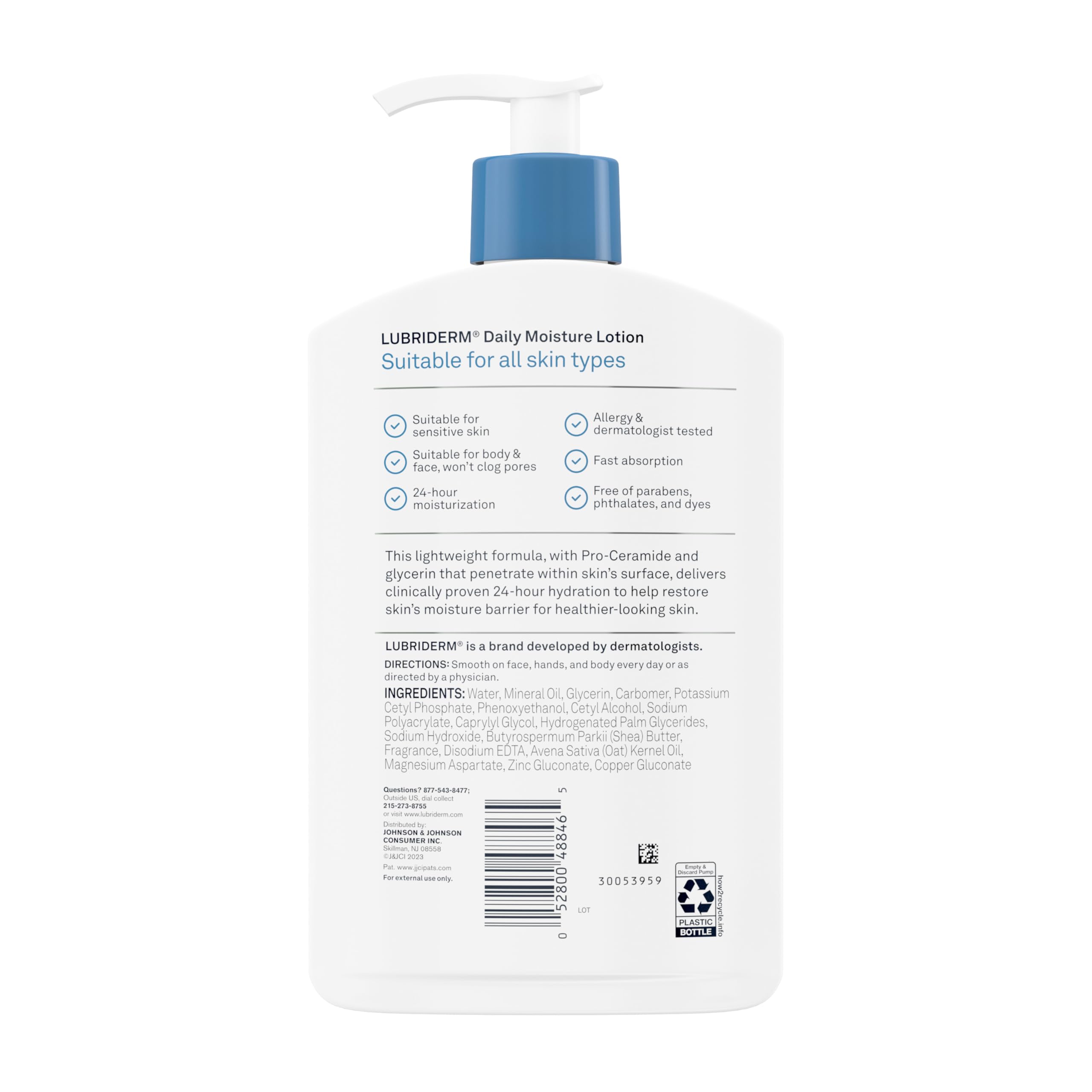 Lubriderm Daily Moisture Lotion + Pro-Ceramide with Shea Butter & Glycerin Helps Moisturize Dry Skin, Hydrating Face, Hand & Body Lotion is Lightly Scented & Non-Greasy, 16 fl. oz (Pack of 6)