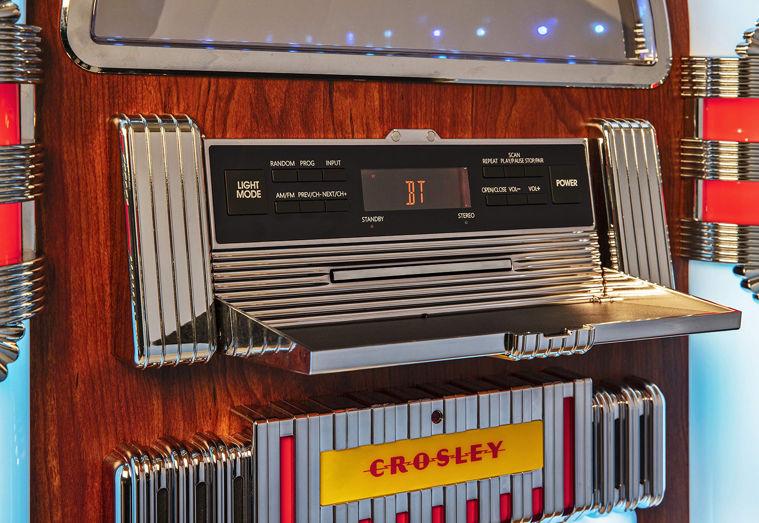 Crosley CR1215A-WA Full Size Digital Bluetooth Jukebox with CD, AM/FM Radio and Color Changing LED Lights, Walnut