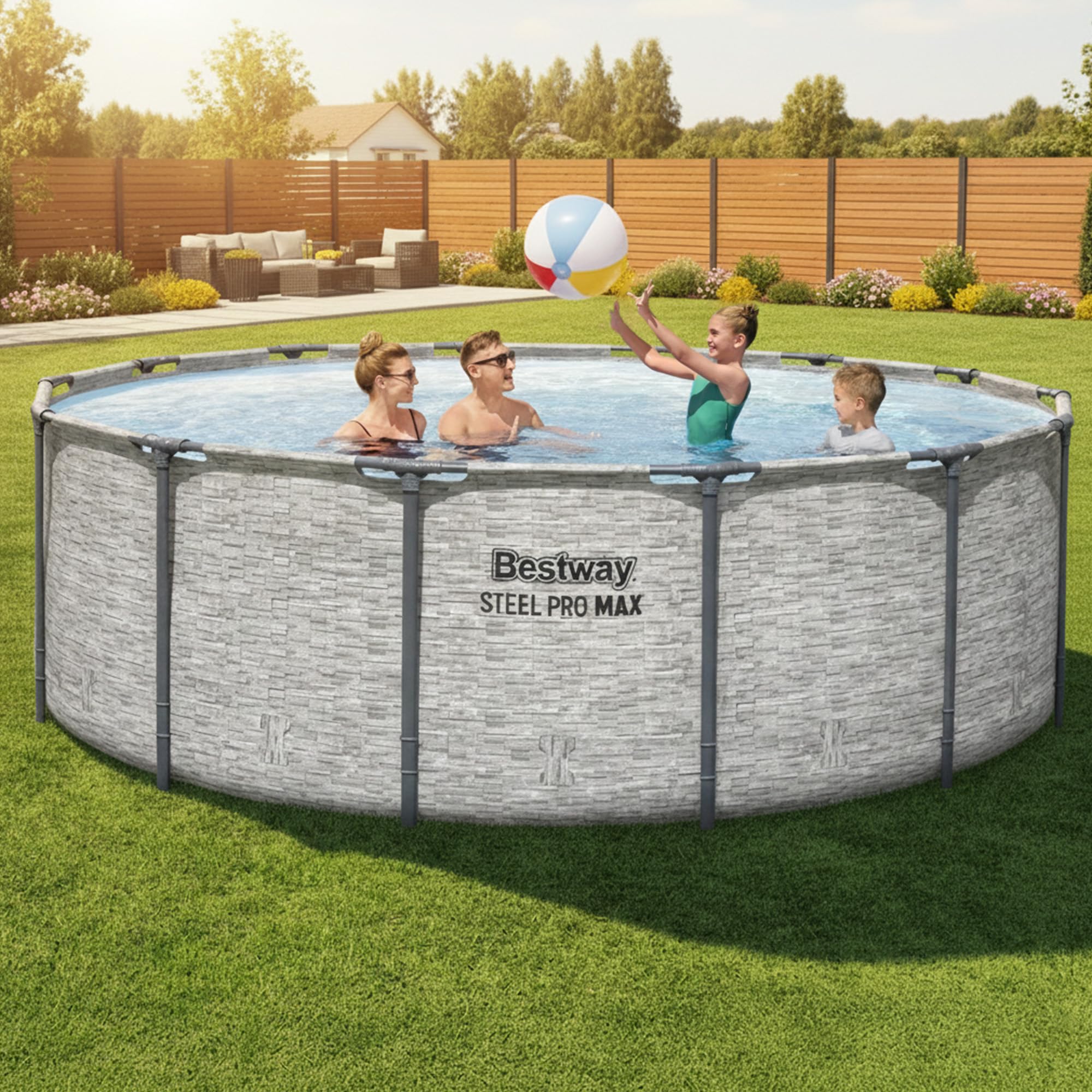 Bestway Steel Pro MAX Metal Frame Above Ground Outdoor Backyard Swimming Pool Set