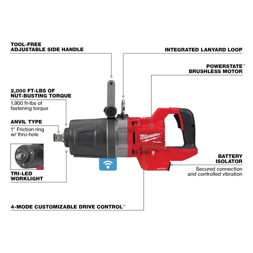 Milwaukee M18 FUEL 1 in. D-Handle High Torque Impact Wrench with ONE-KEY Kit