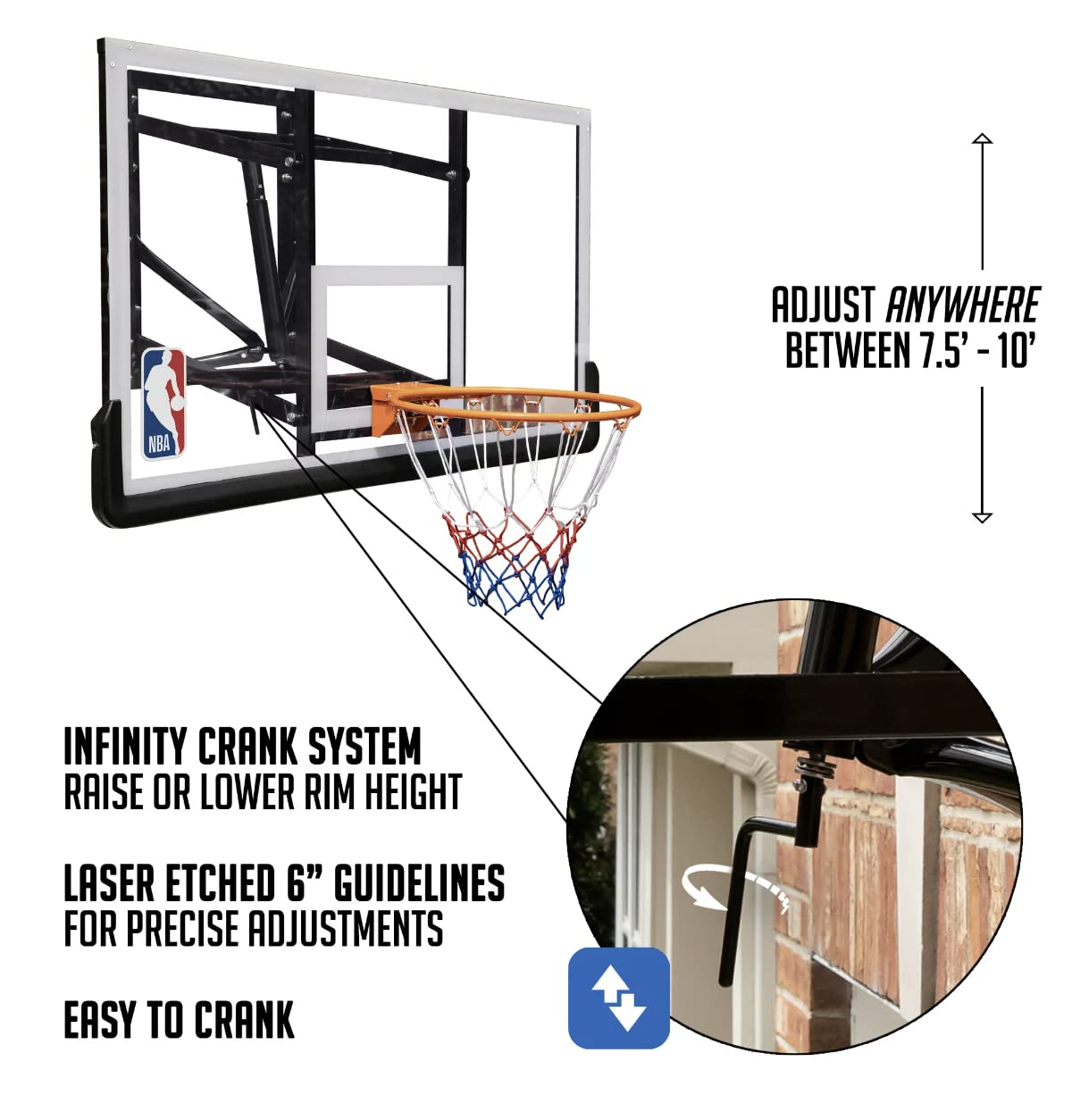 54-Inch Wall Mounted Backboard and Rim Combo with Polycarbonate Backboard Adjustable Height