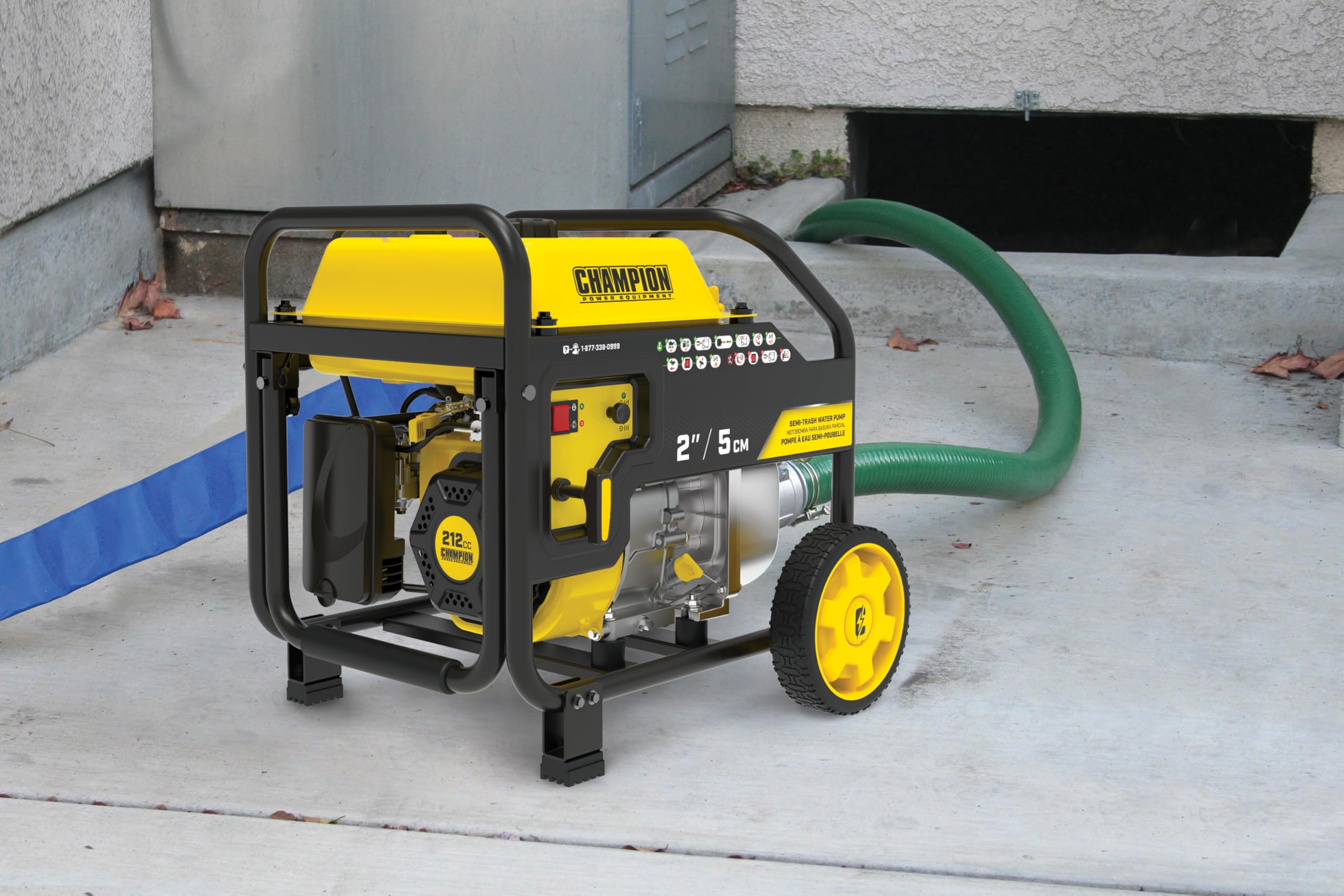 Champion Power Equipment 2-Inch Gas-Powered Semi-Trash Water Transfer Pump with Hose and Wheel Kit