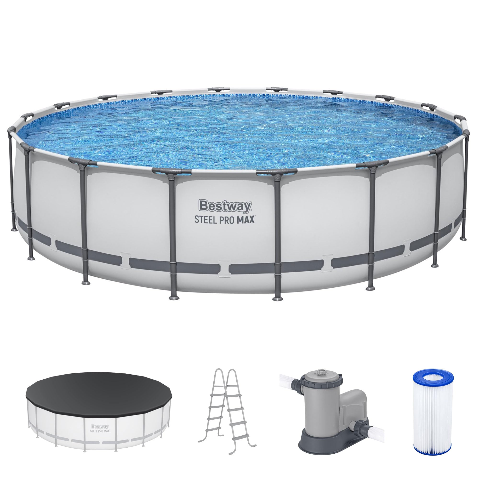 Bestway Steel Pro MAX Metal Frame Above Ground Outdoor Backyard Swimming Pool Set