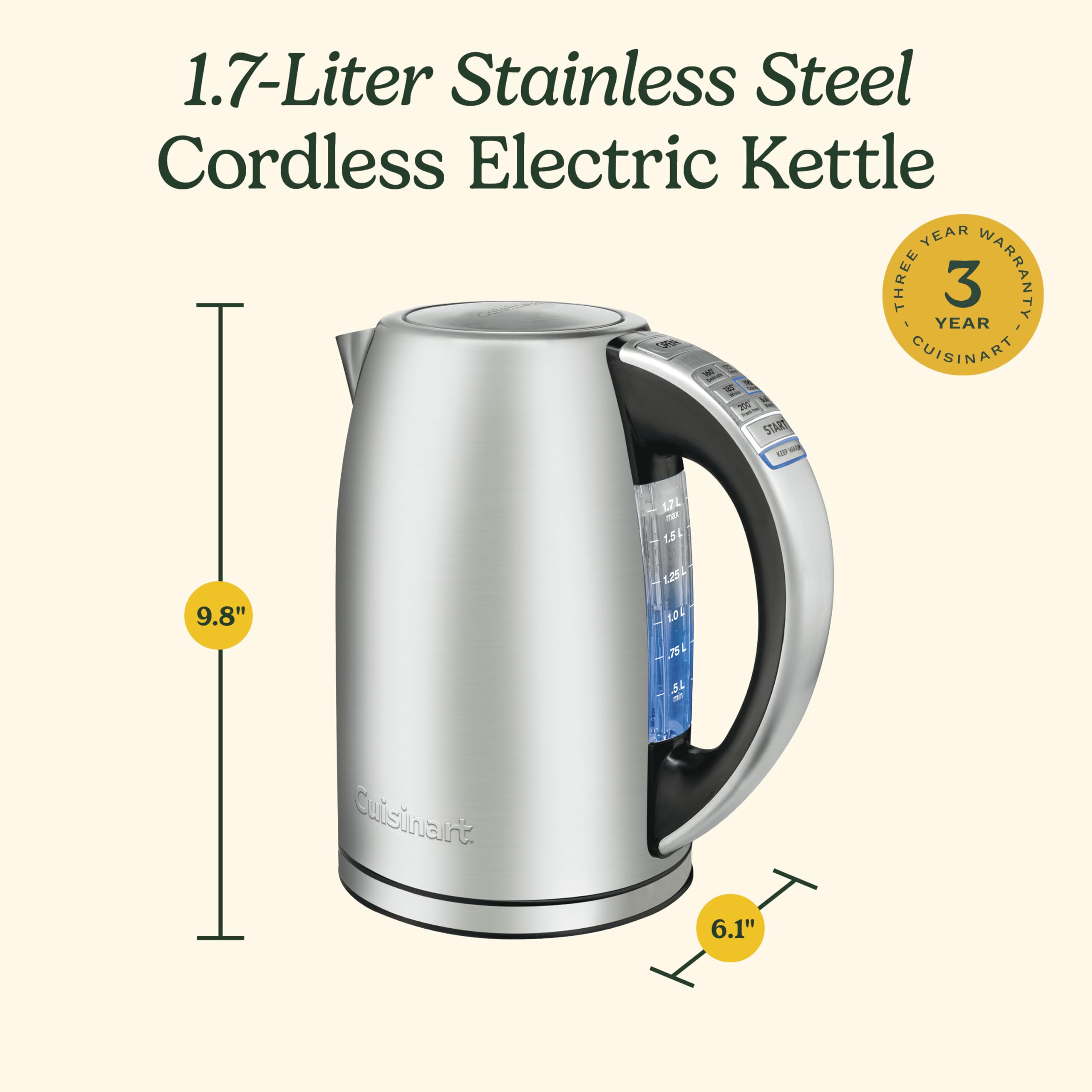 Cuisinart PerfecTemp 1.7-Liter Electric Kettle Cordless Electric Tea Kettle