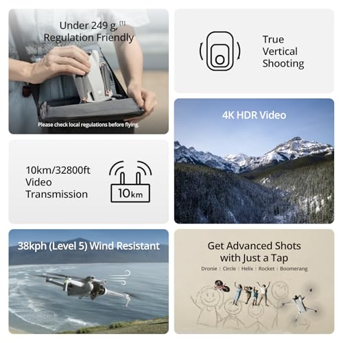 DJI Mini 3 - Lightweight and Foldable Mini Camera Drone with 4K HDR Video, 38-min Flight Time, True Vertical Shooting, and Intelligent Features