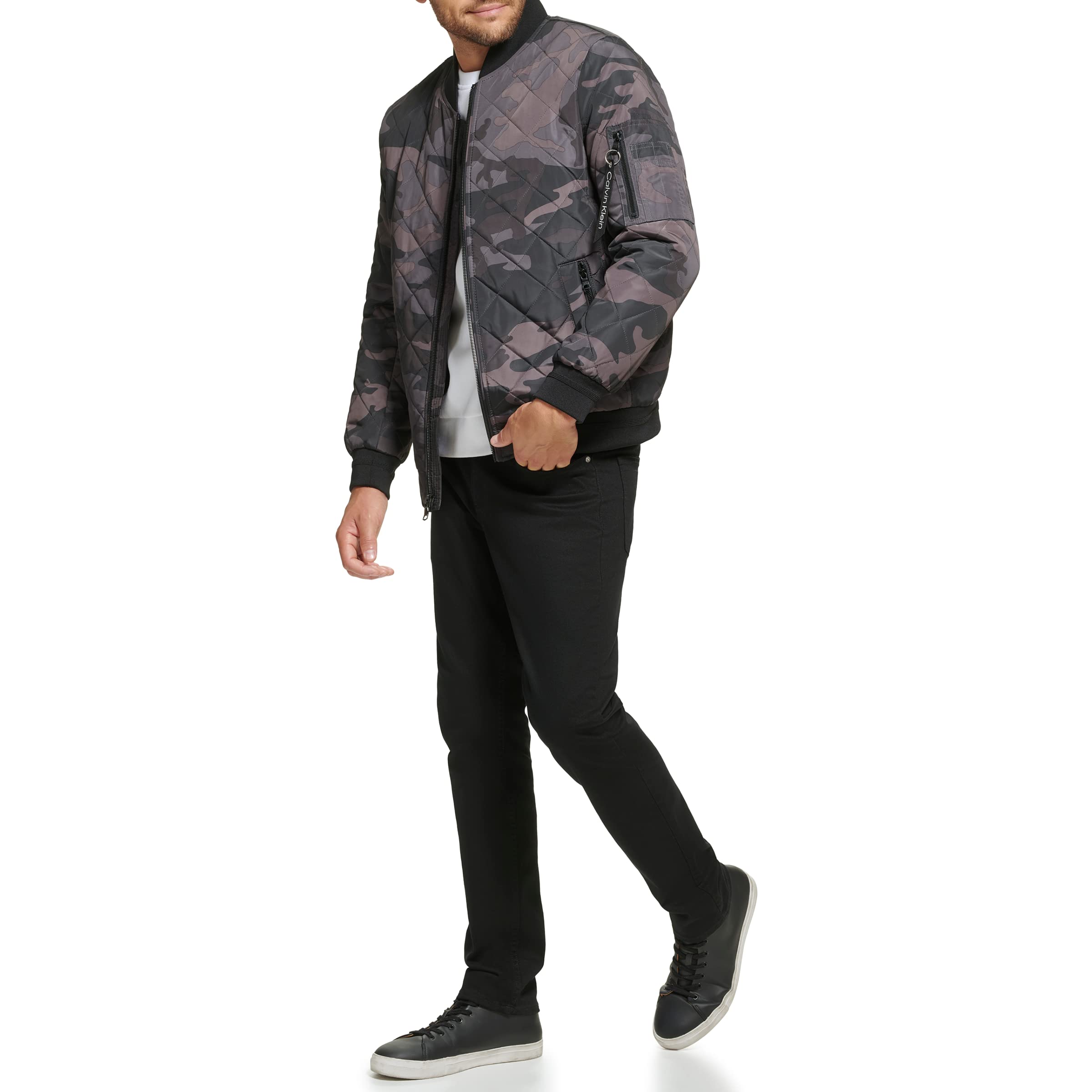 Calvin Klein Mens Quilted Zipper Detail Flight Jacket