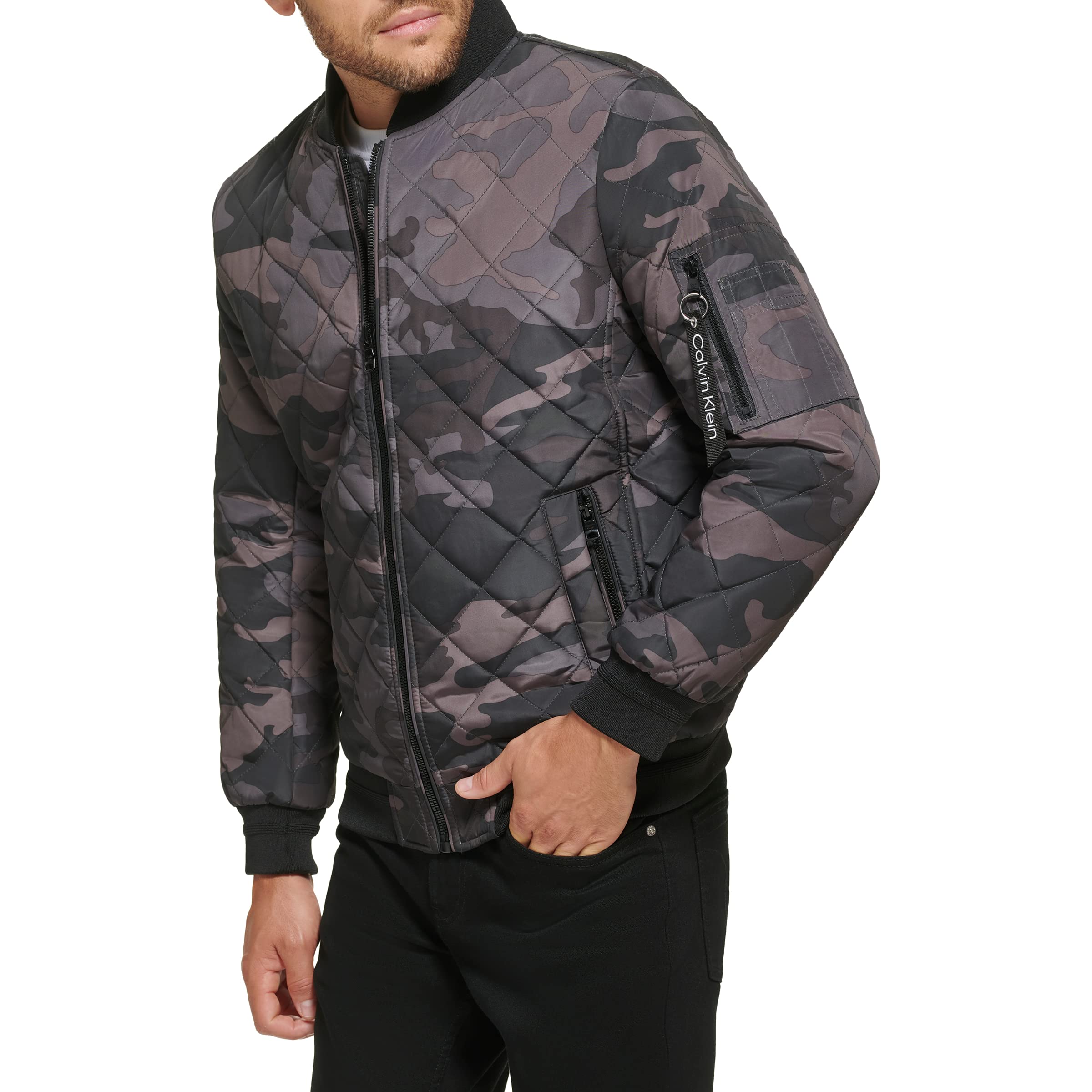 Calvin Klein Mens Quilted Zipper Detail Flight Jacket