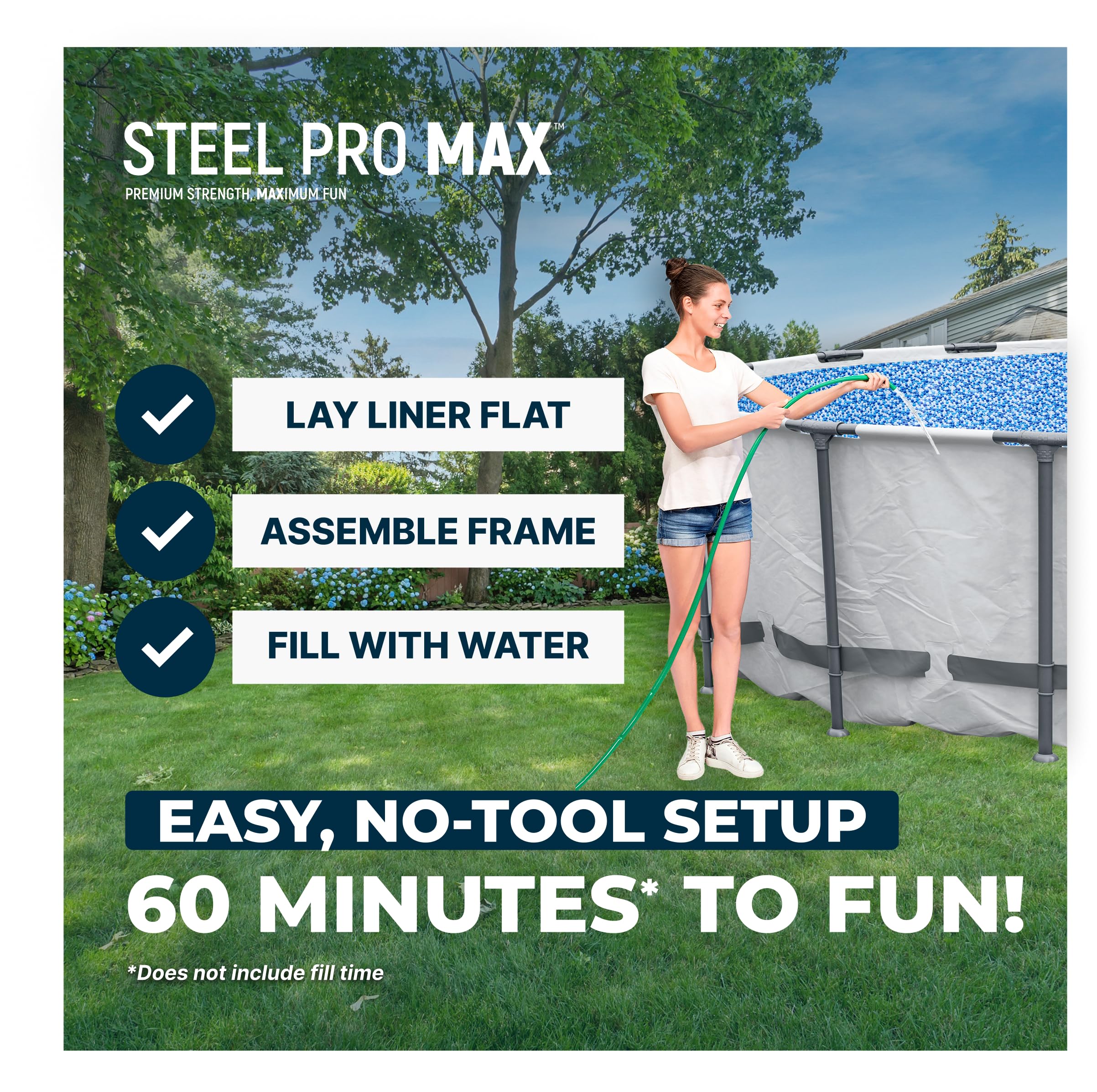 Bestway Steel Pro MAX Metal Frame Above Ground Outdoor Backyard Swimming Pool Set