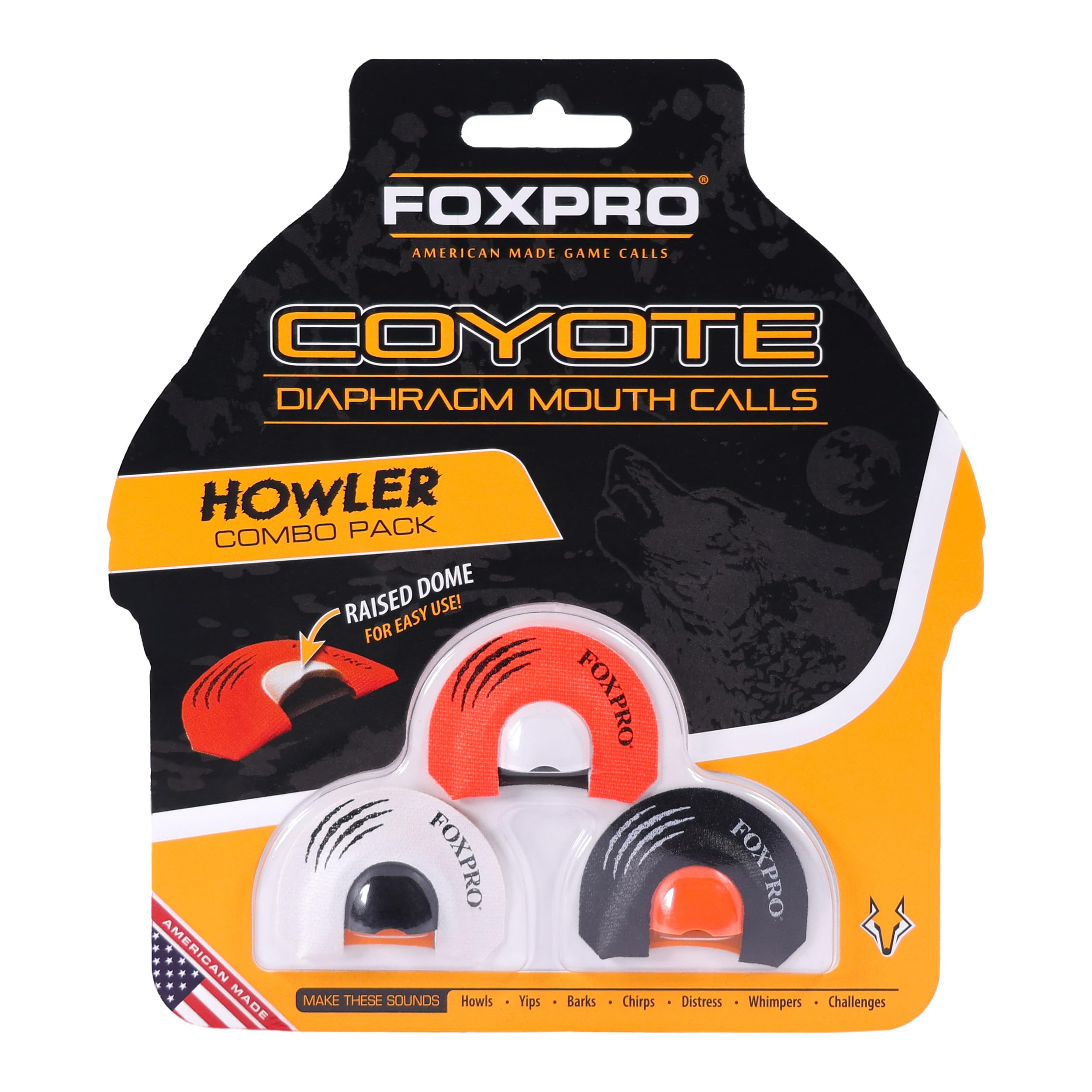 FOXPRO Howler Predator Mouth Call Combo Pack for Coyote Hunting Includes Three Domed Diaphragm Mouth Calls