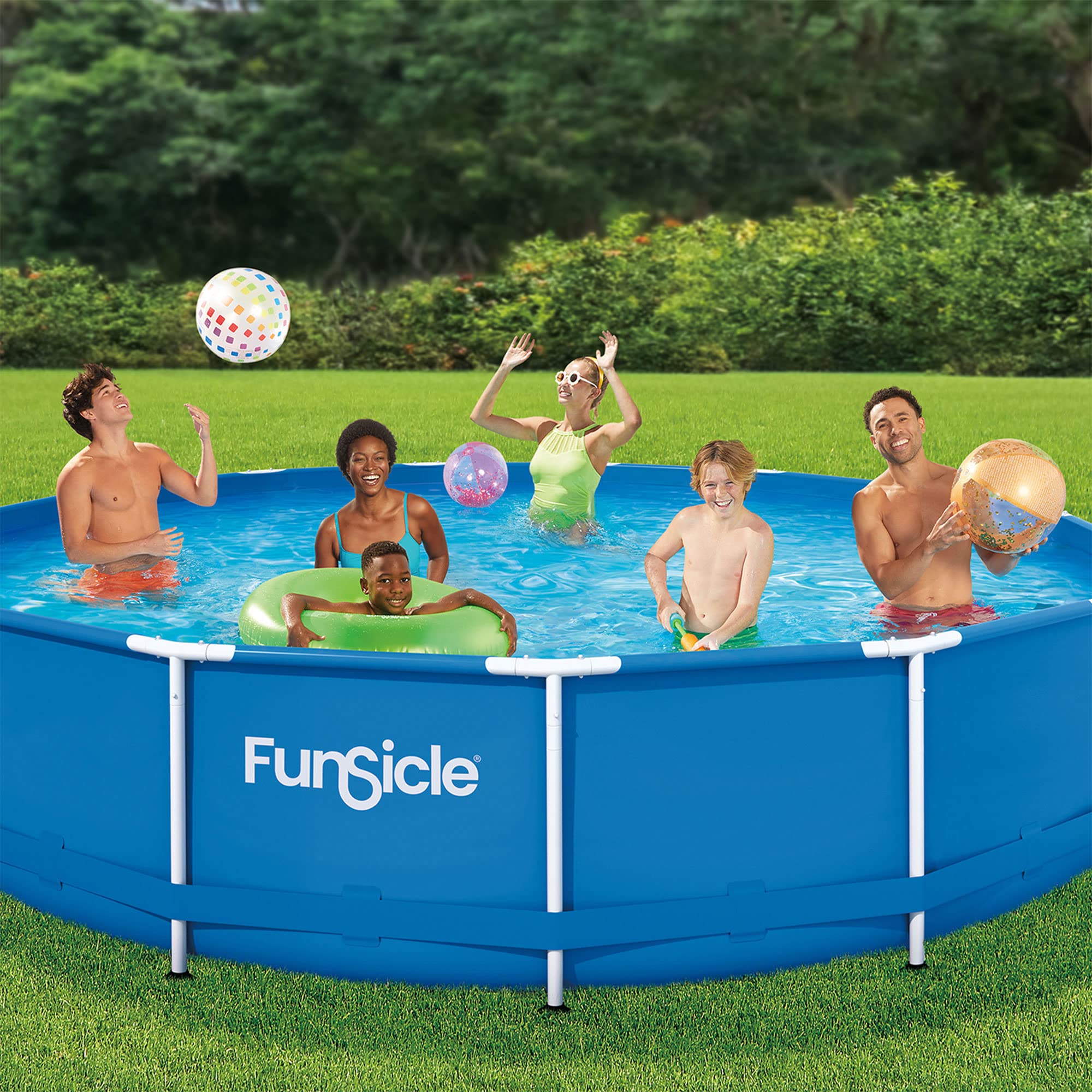 Funsicle 4 Person Outdoor Activity Metal Frame Round Above Ground Swimming Pool with SkimmerPlus Filter Pump, Blue