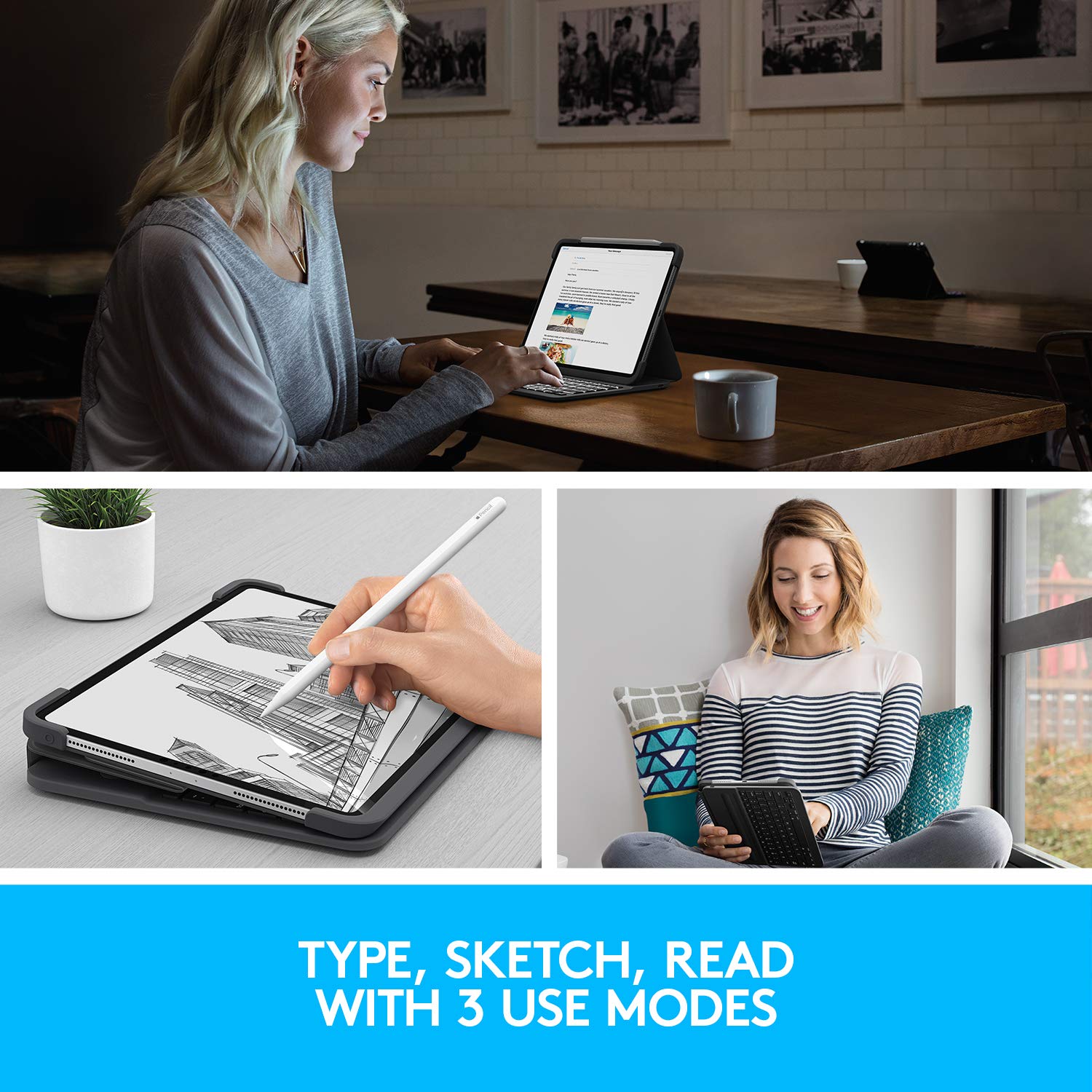 Logitech Slim Folio PRO Backlit Bluetooth Keyboard Case for iPad Pro 12.9-inch (3rd and 4th gen) - Graphite
