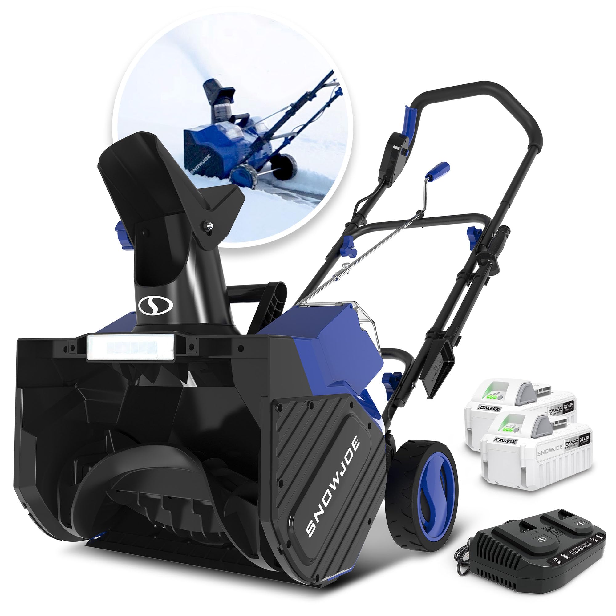 Snow Joe 24V IONMAX Cordless Snow Blower with Electric Engine Type for Yard, Lawn, Patio, Garden, and Outdoor Spaces, Blue