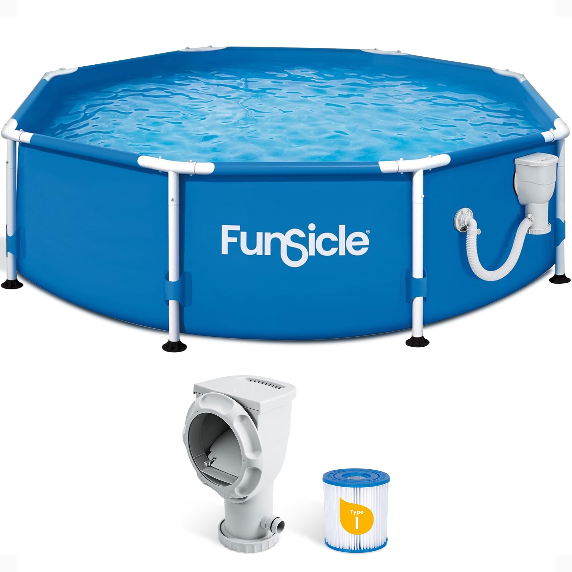 Funsicle 4 Person Outdoor Activity Metal Frame Round Above Ground Swimming Pool with SkimmerPlus Filter Pump, Blue