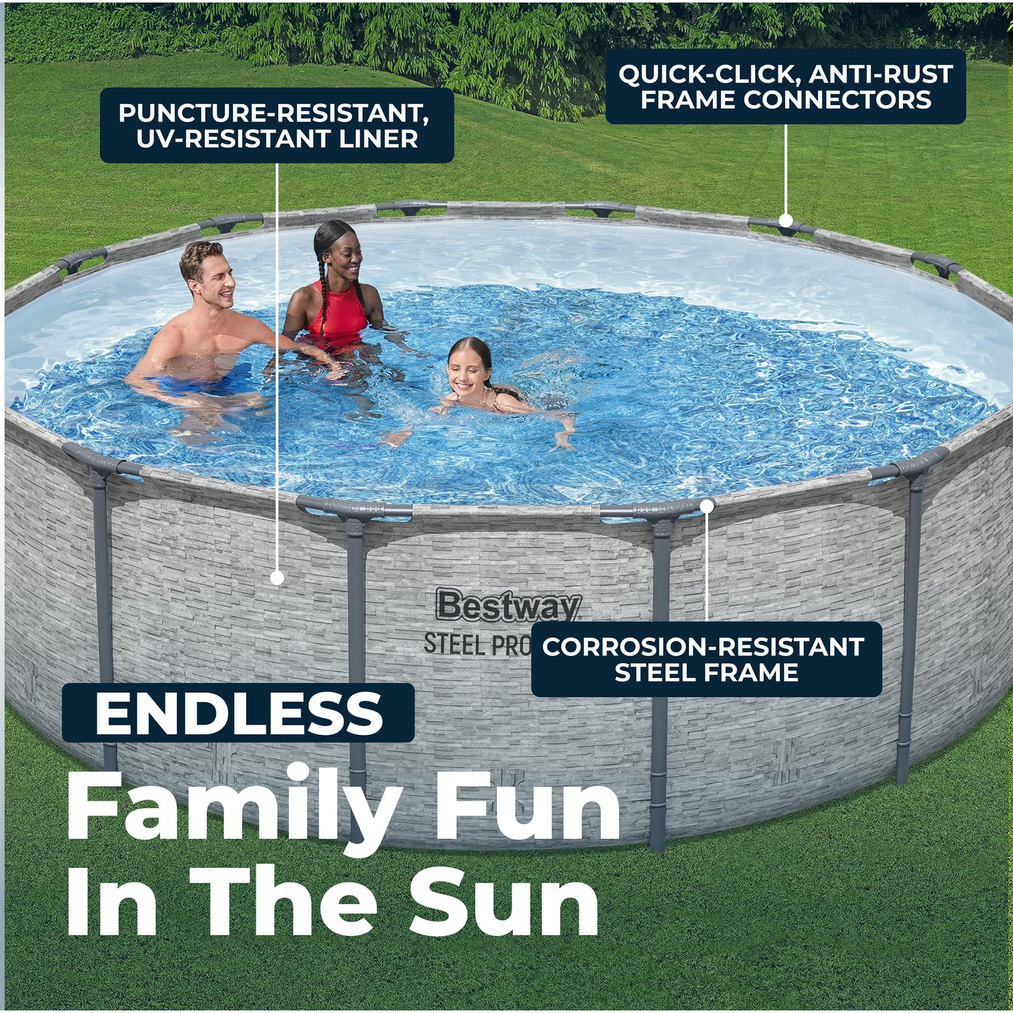 Bestway Steel Pro MAX Metal Frame Above Ground Outdoor Backyard Swimming Pool Set