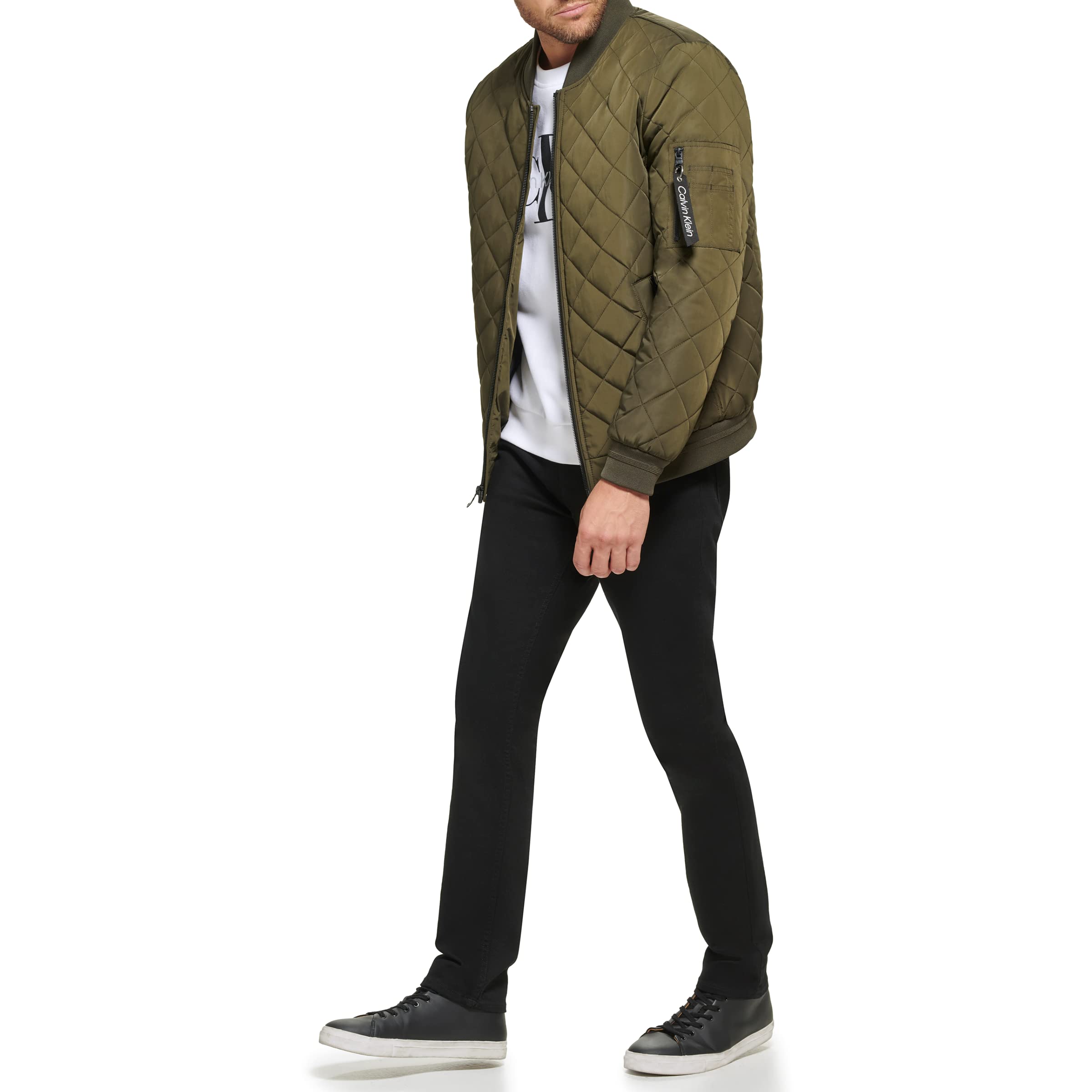 Calvin Klein Mens Quilted Zipper Detail Flight Jacket