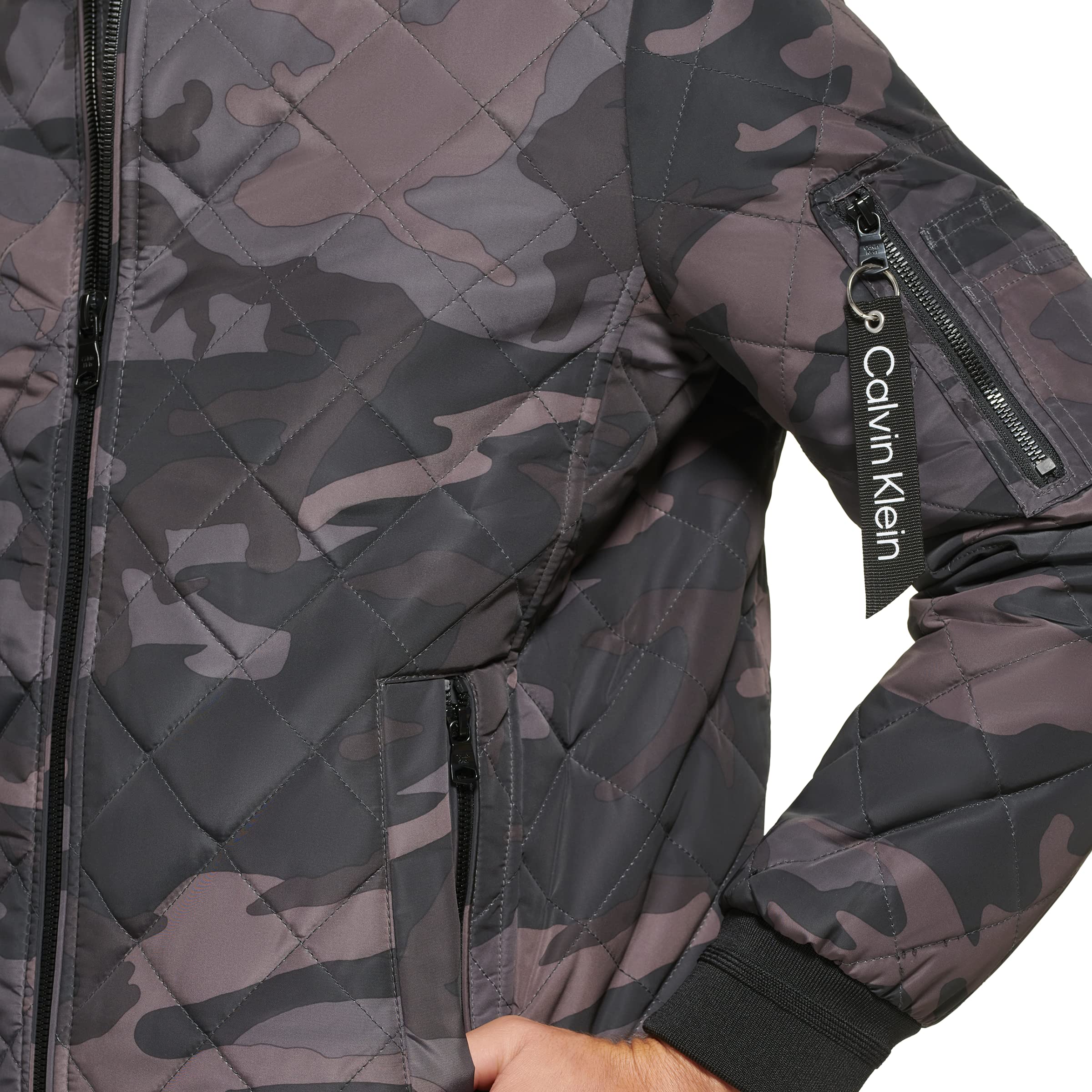 Calvin Klein Mens Quilted Zipper Detail Flight Jacket