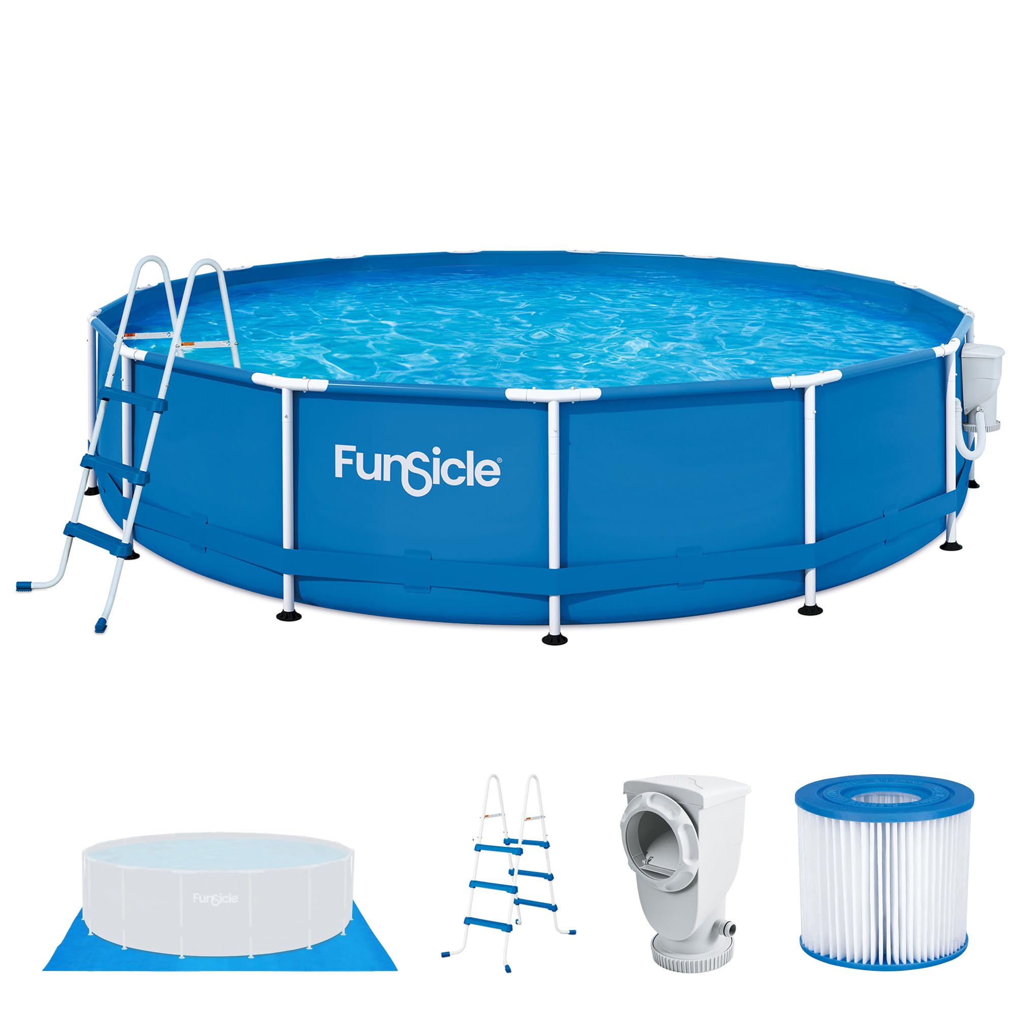 Funsicle 4 Person Outdoor Activity Metal Frame Round Above Ground Swimming Pool with SkimmerPlus Filter Pump, Blue