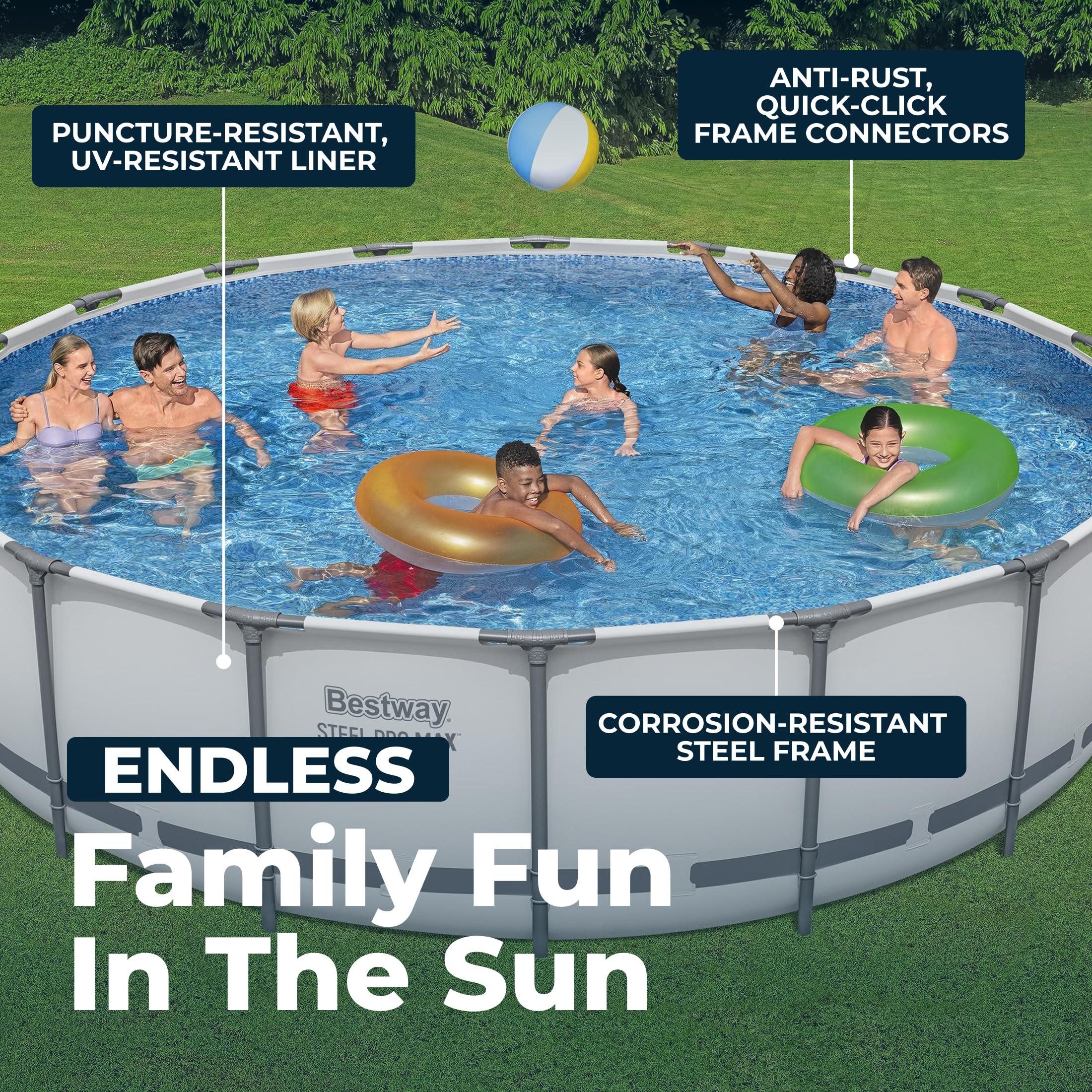 Bestway Steel Pro MAX Metal Frame Above Ground Outdoor Backyard Swimming Pool Set