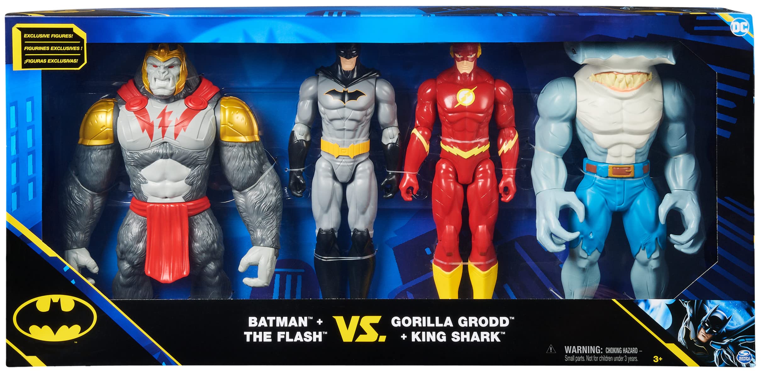 DC Comics, Batman vs. Gorilla Grodd 4-Pack, 30-cm Action Figures (Batman, The Flash, Gorilla Grodd, King Shark)