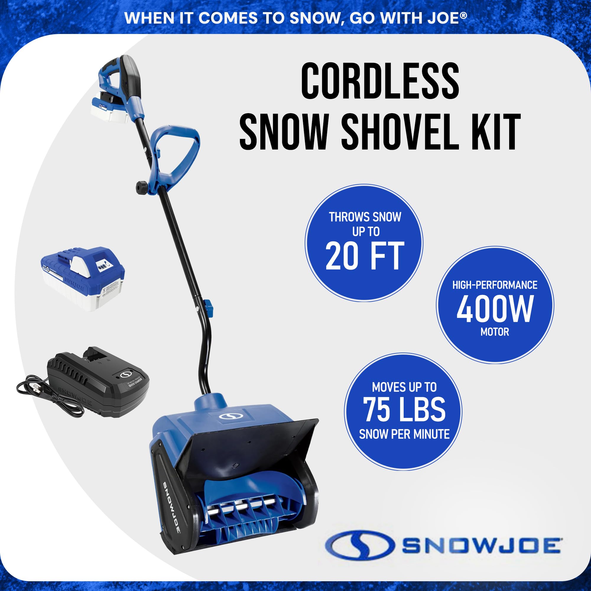 Snow Joe 24V Cordless Electric Shovel Kit w/Battery & Charger, 13″ Clearing Width, 400W Motor