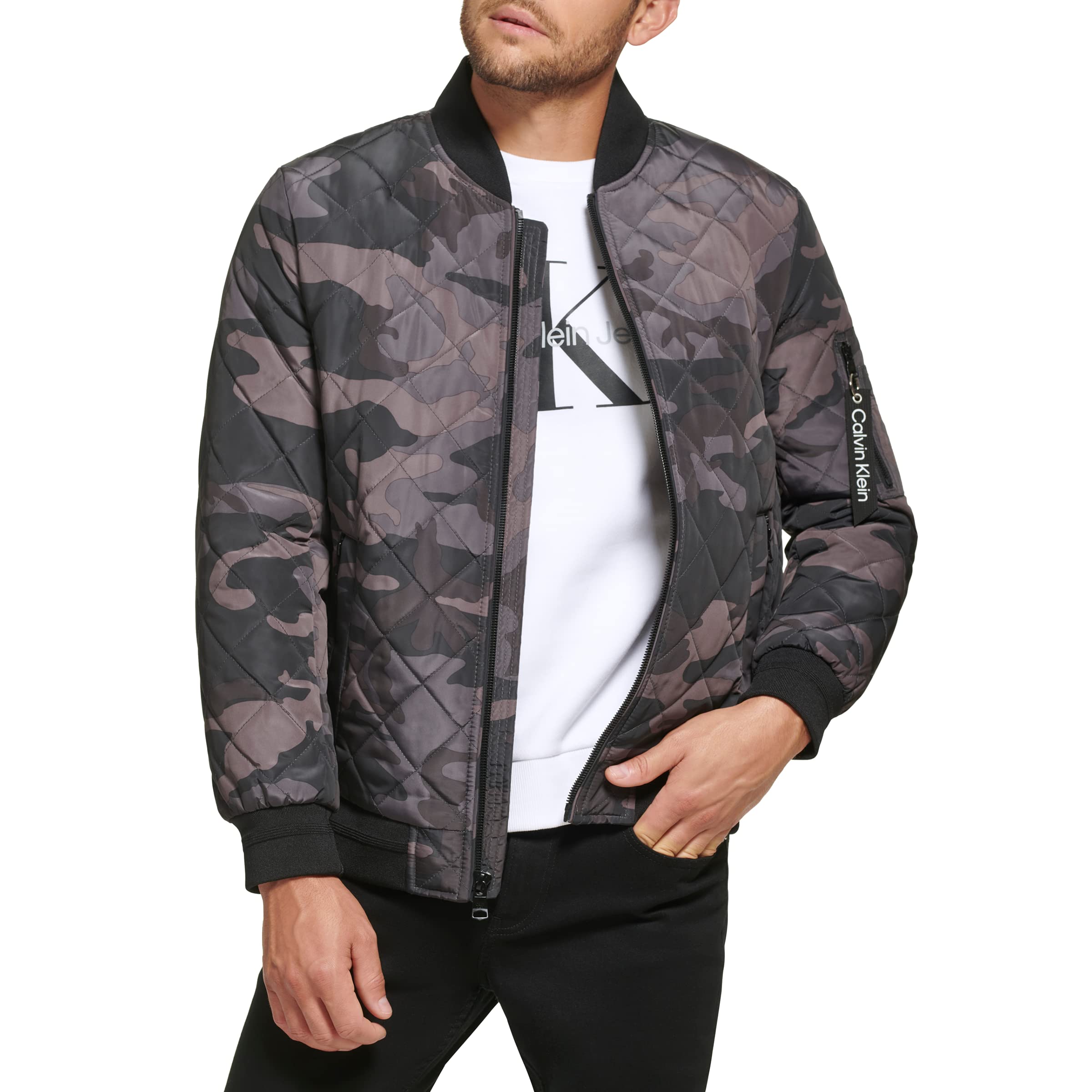 Calvin Klein Mens Quilted Zipper Detail Flight Jacket