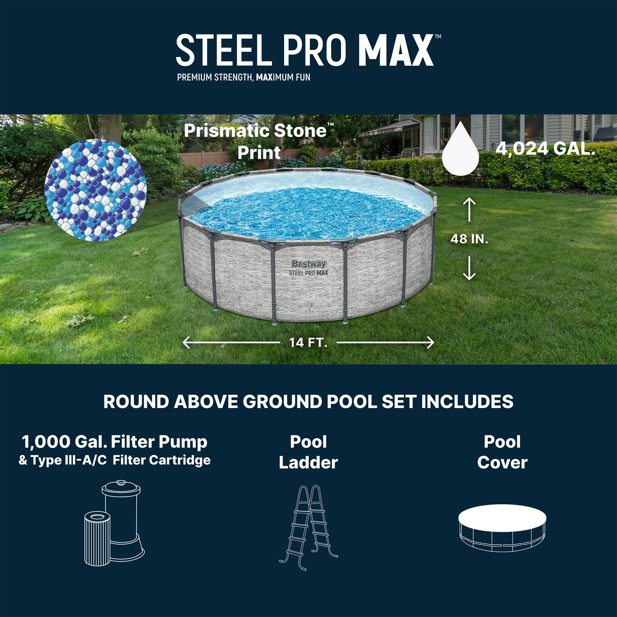 Bestway Steel Pro MAX Metal Frame Above Ground Outdoor Backyard Swimming Pool Set