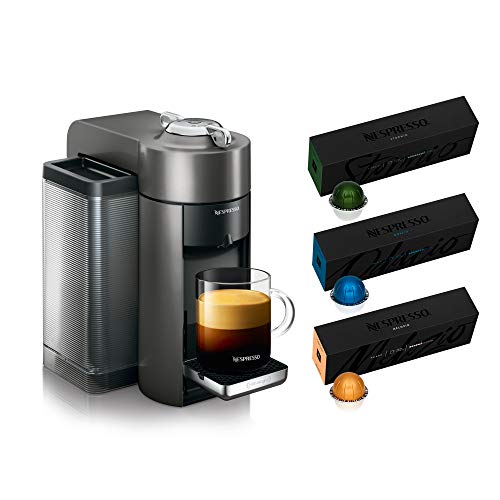 Nespresso Vertuo Coffee and Espresso Machine Bundle with Aeroccino Milk Frother by De'Longhi, Red