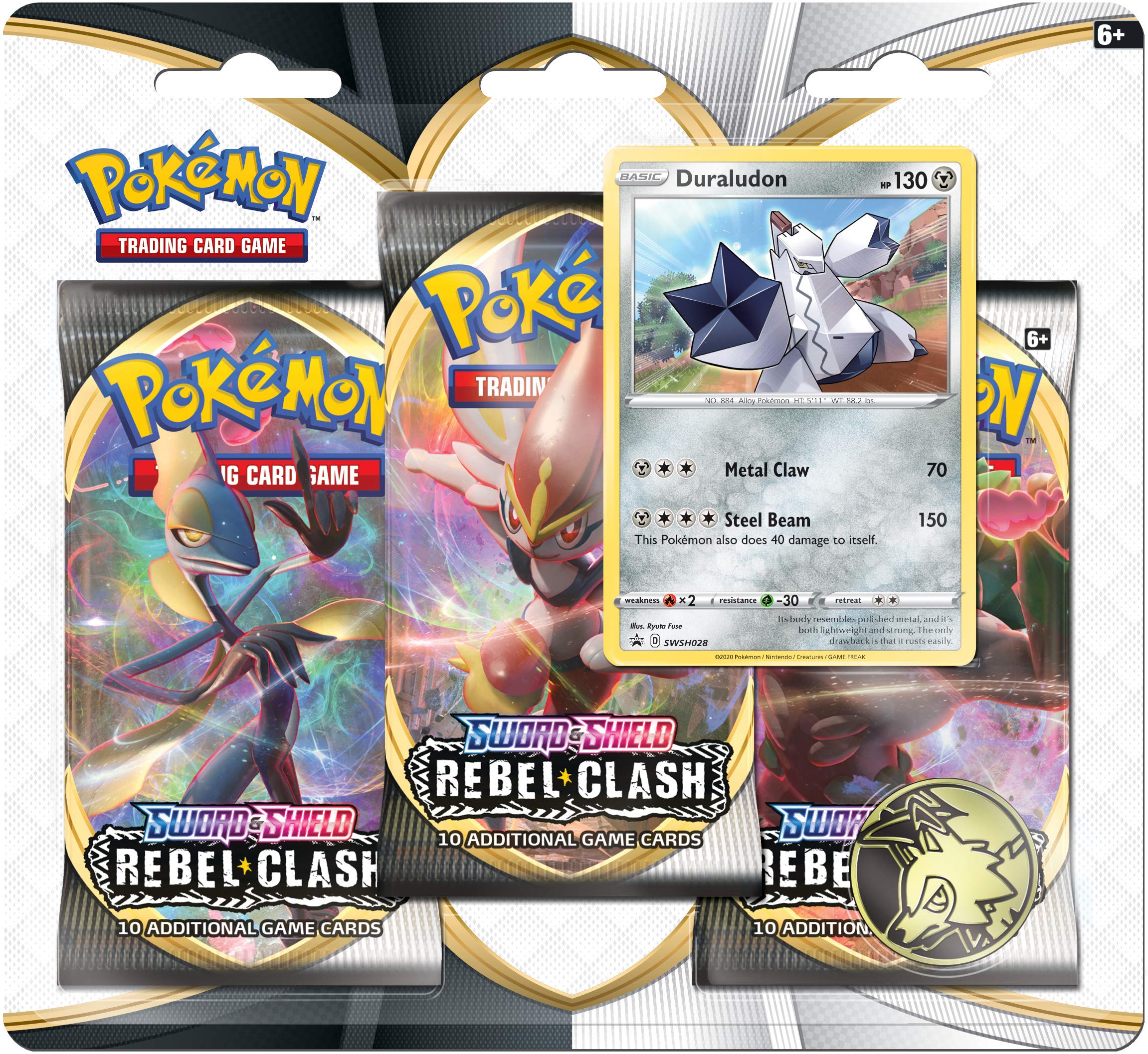 Pokemon TCG: Sword & Shield Rebel Clash Blister Pack with 3 Booster Packs and Featuring Duraludon