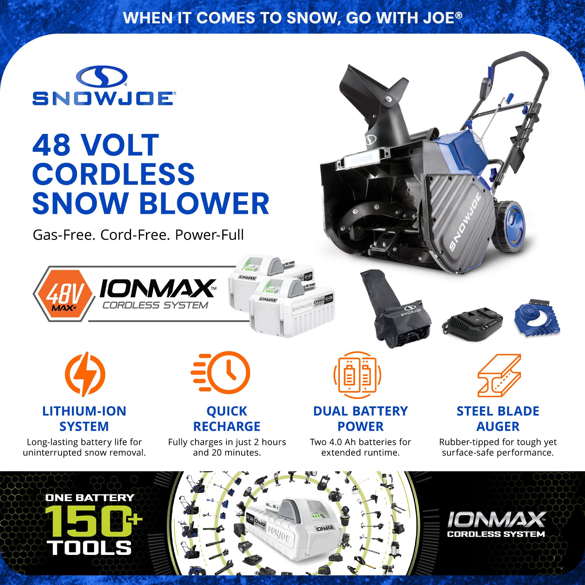 Snow Joe 48V Cordless Snow Blower Kit with Cover