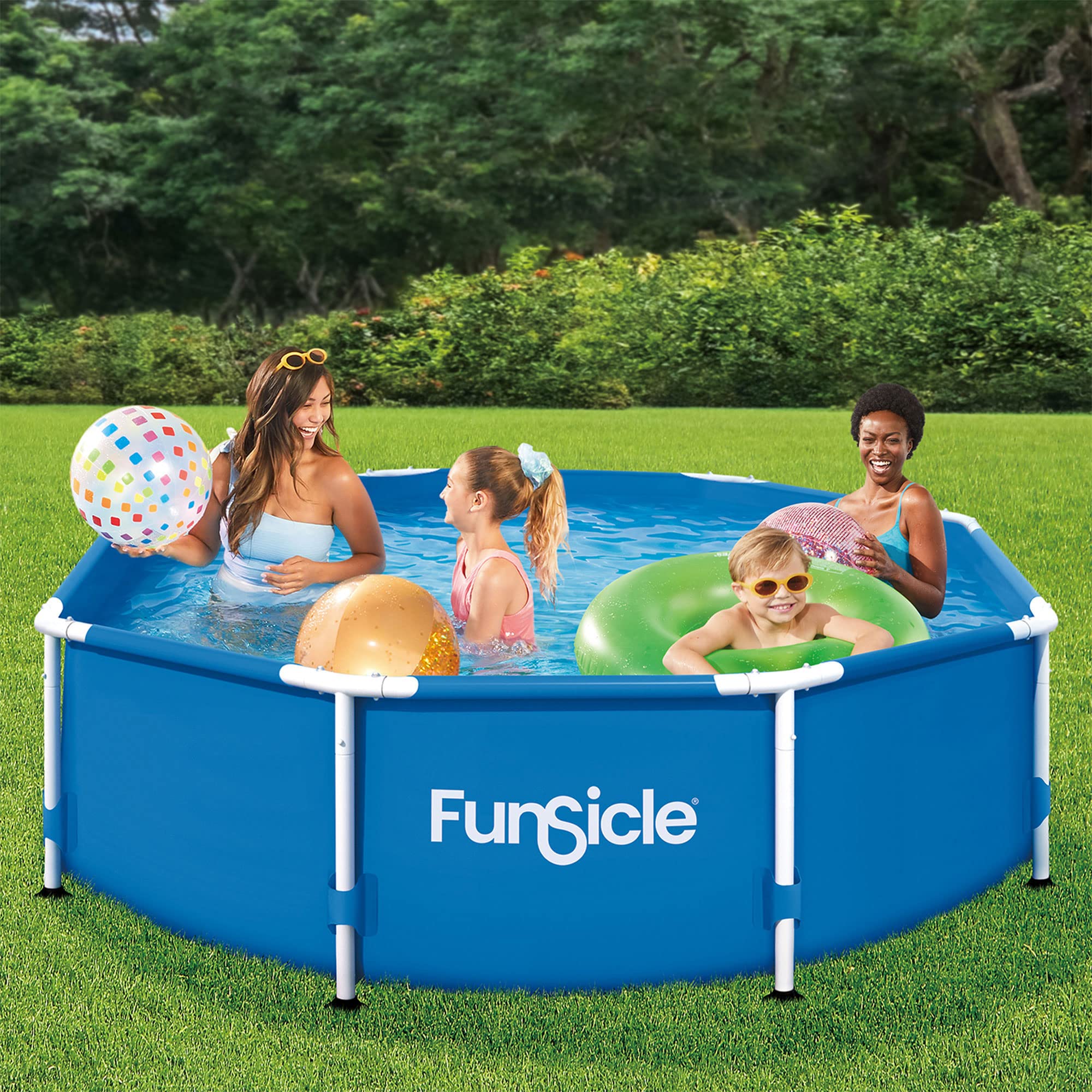 Funsicle 4 Person Outdoor Activity Metal Frame Round Above Ground Swimming Pool with SkimmerPlus Filter Pump, Blue