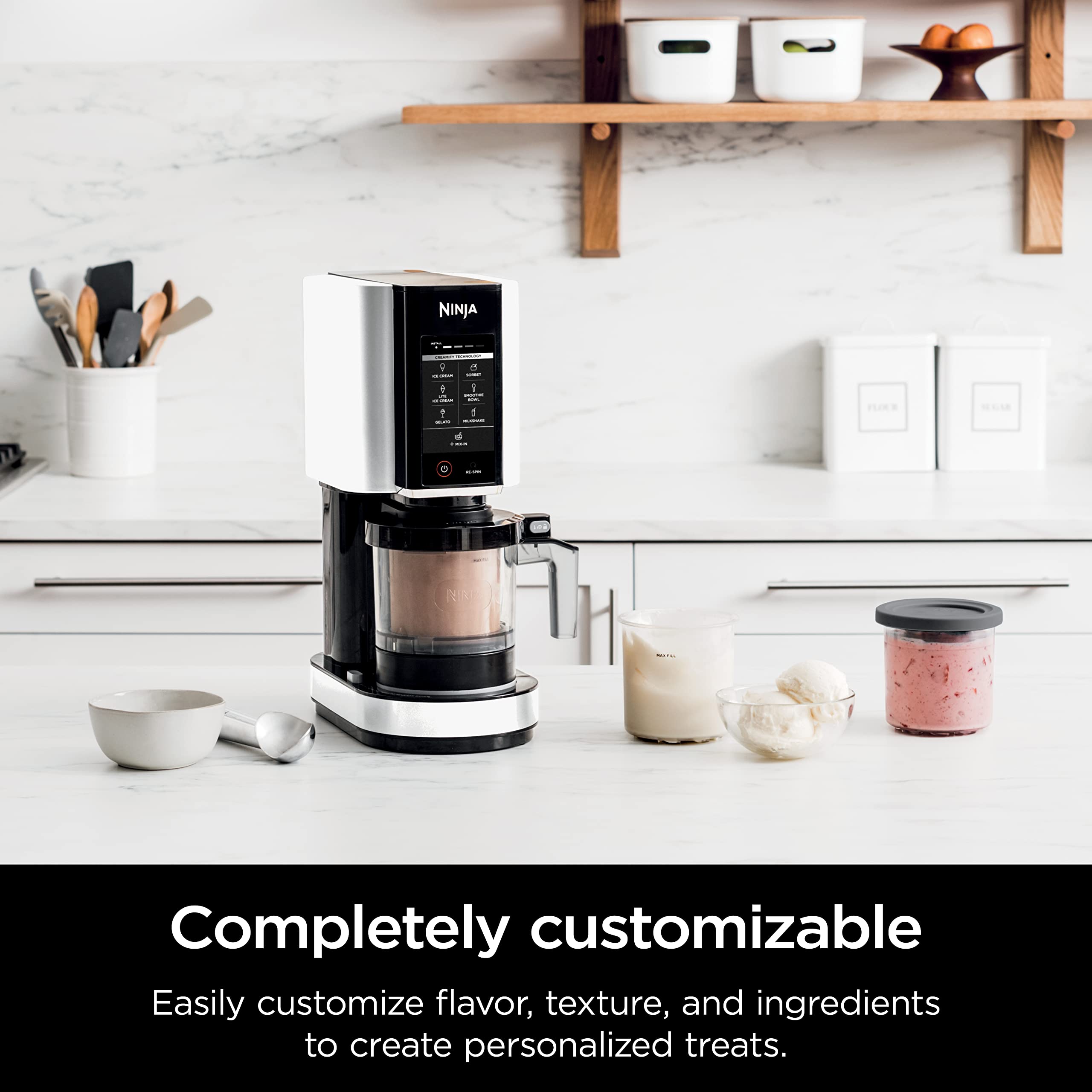 Ninja CREAMi Ice Cream Maker, for Gelato, Mix-ins, Milkshakes, Sorbet, Smoothie Bowls & More, 7 One-Touch Programs, with (2) Pint Containers & Lids, Compact Size, Perfect for Kids