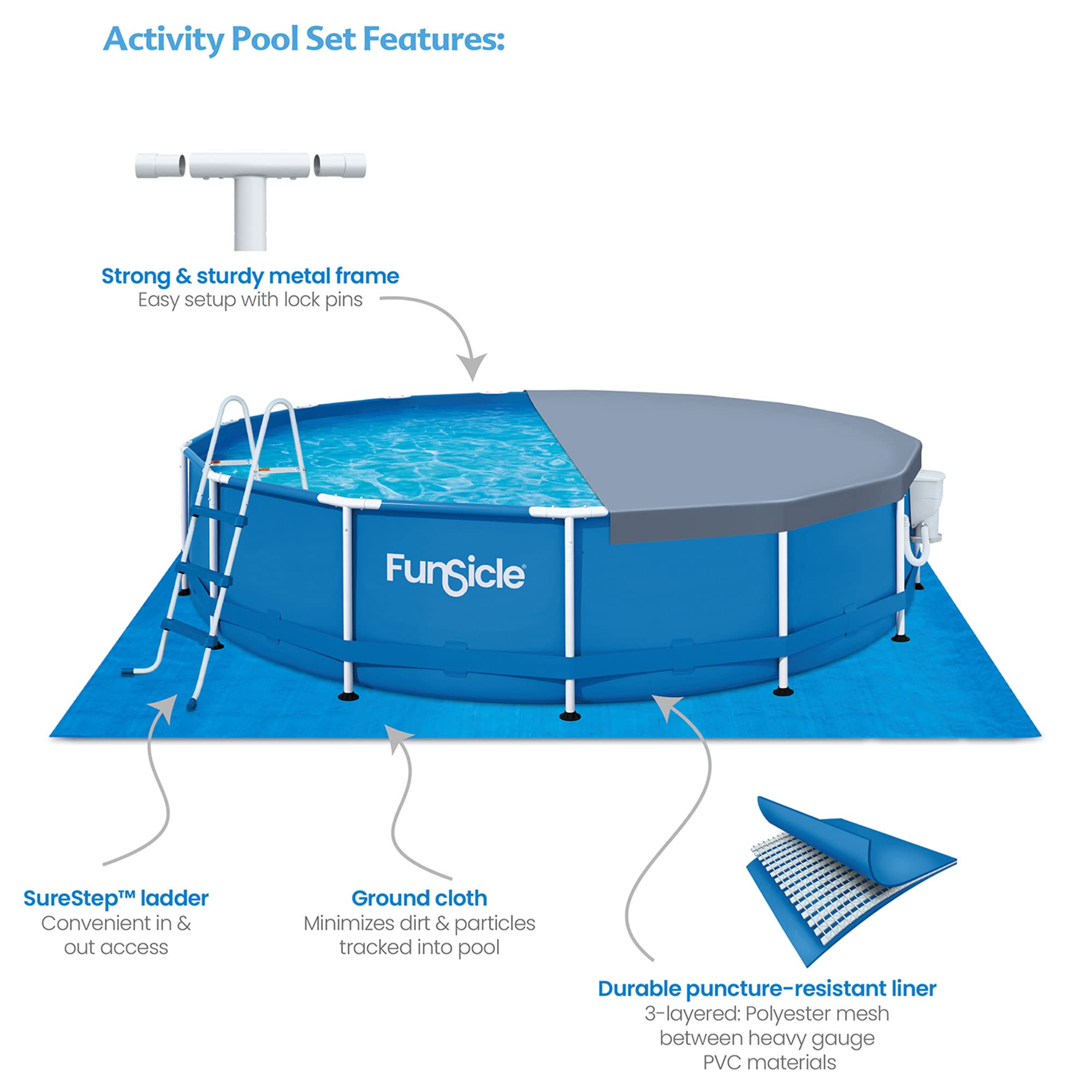 Funsicle 4 Person Outdoor Activity Metal Frame Round Above Ground Swimming Pool with SkimmerPlus Filter Pump, Blue