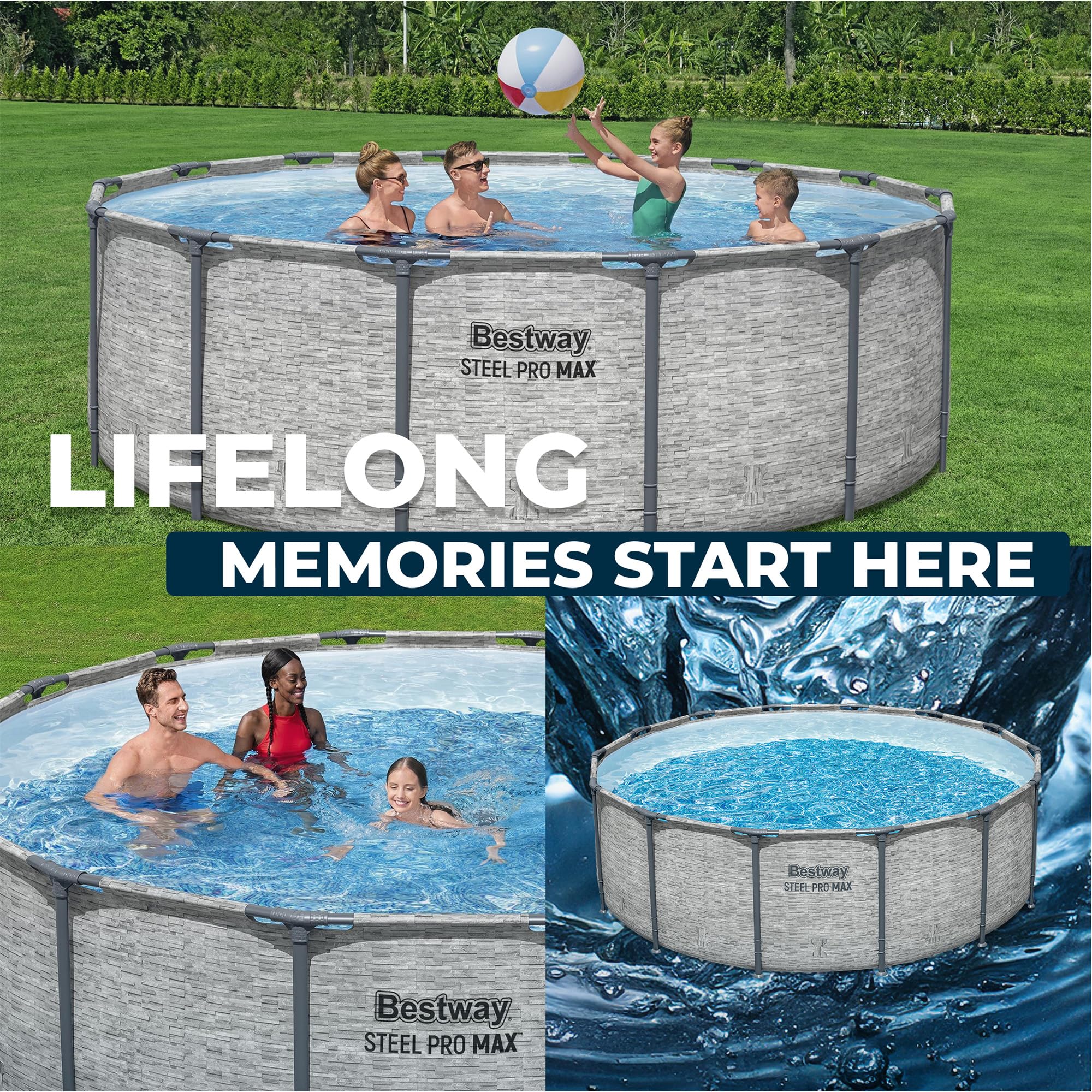 Bestway Steel Pro MAX Metal Frame Above Ground Outdoor Backyard Swimming Pool Set