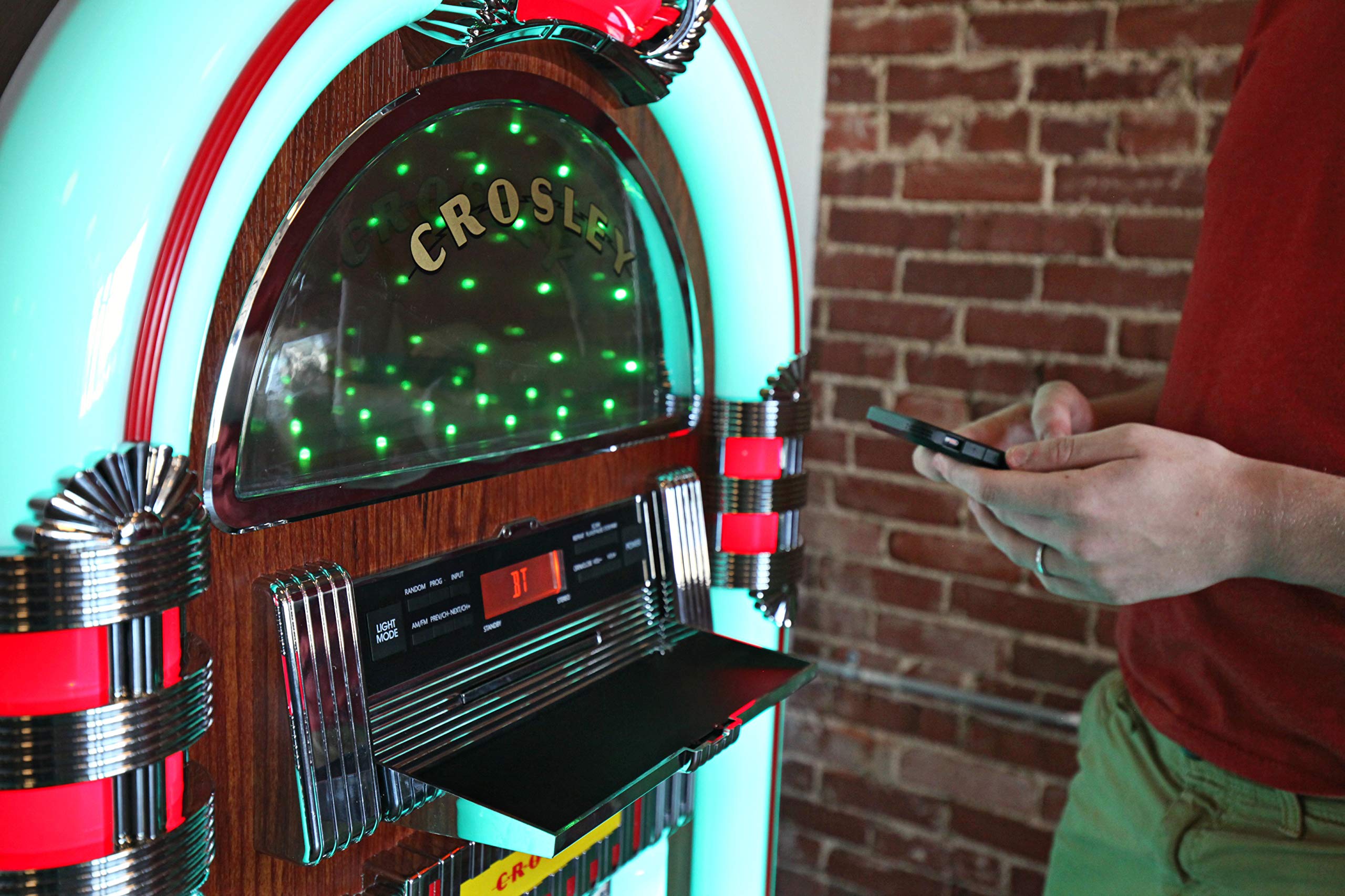 Crosley CR1215A-WA Full Size Digital Bluetooth Jukebox with CD, AM/FM Radio and Color Changing LED Lights, Walnut