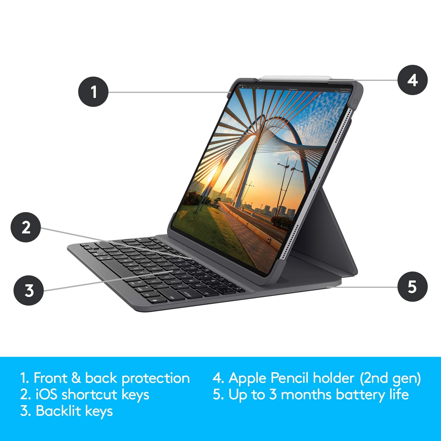 Logitech Slim Folio PRO Backlit Bluetooth Keyboard Case for iPad Pro 12.9-inch (3rd and 4th gen) - Graphite