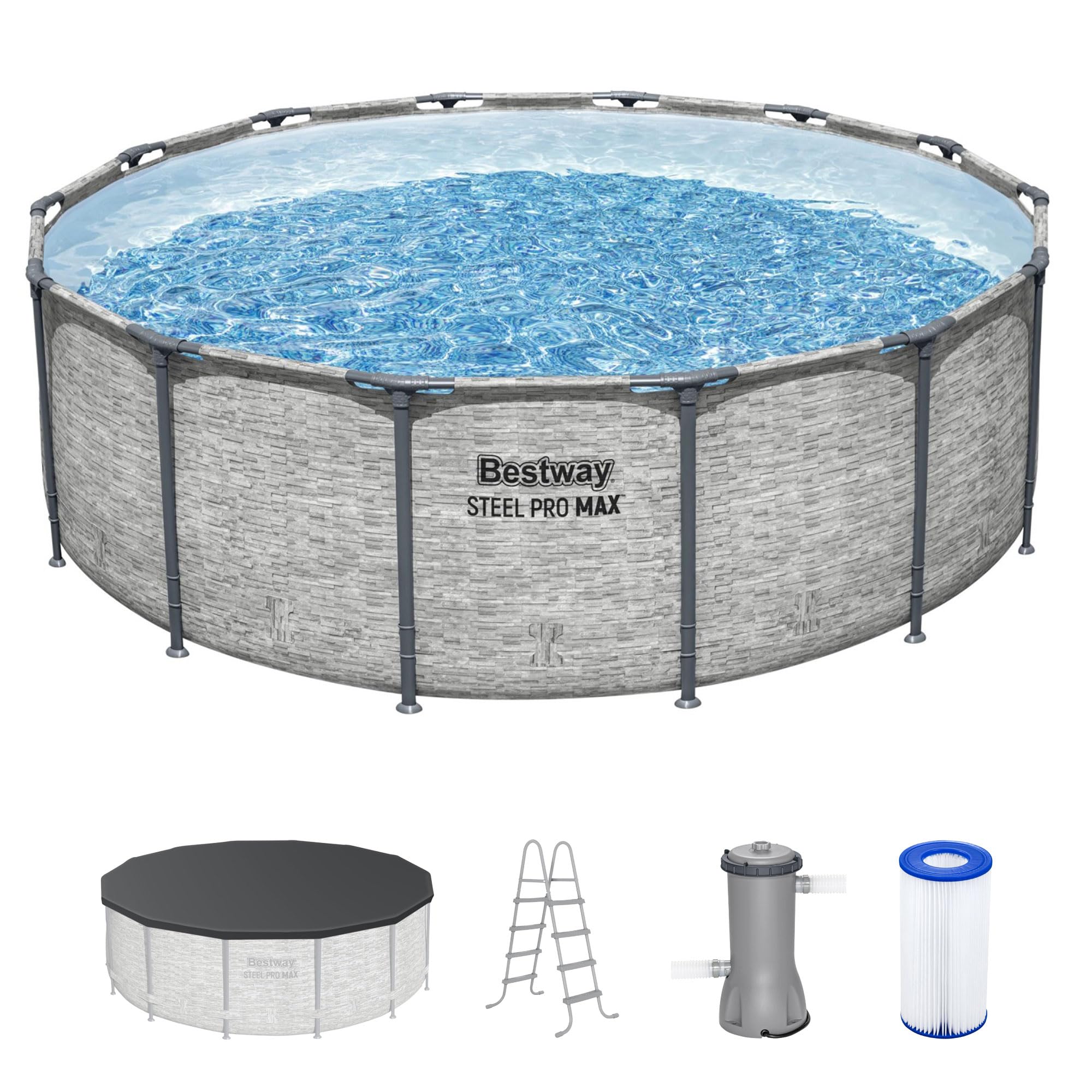 Bestway Steel Pro MAX Metal Frame Above Ground Outdoor Backyard Swimming Pool Set