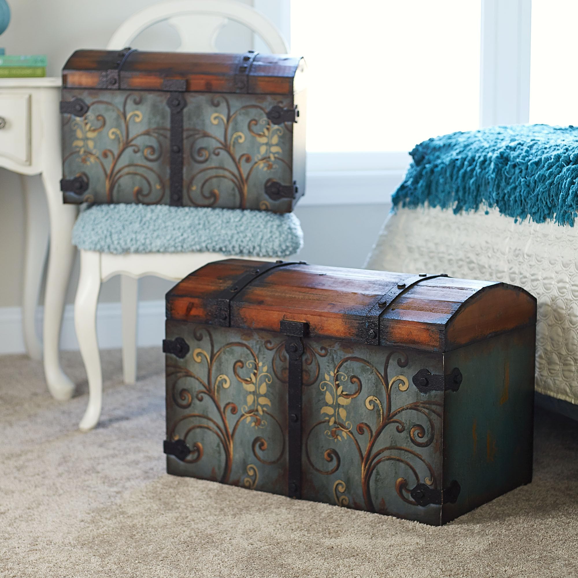 Household Essentials Vintage Wood Storage Trunk