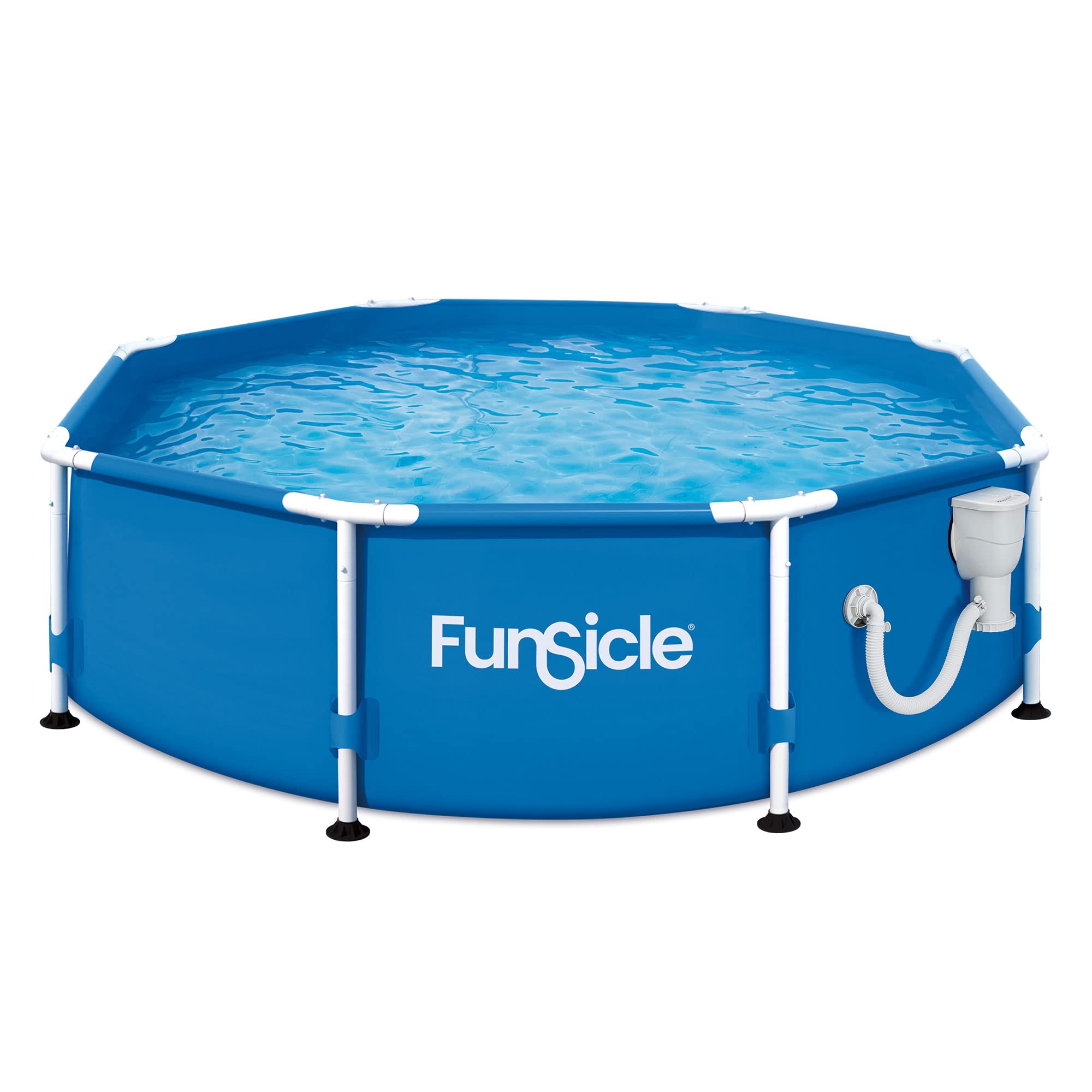 Funsicle 4 Person Outdoor Activity Metal Frame Round Above Ground Swimming Pool with SkimmerPlus Filter Pump, Blue